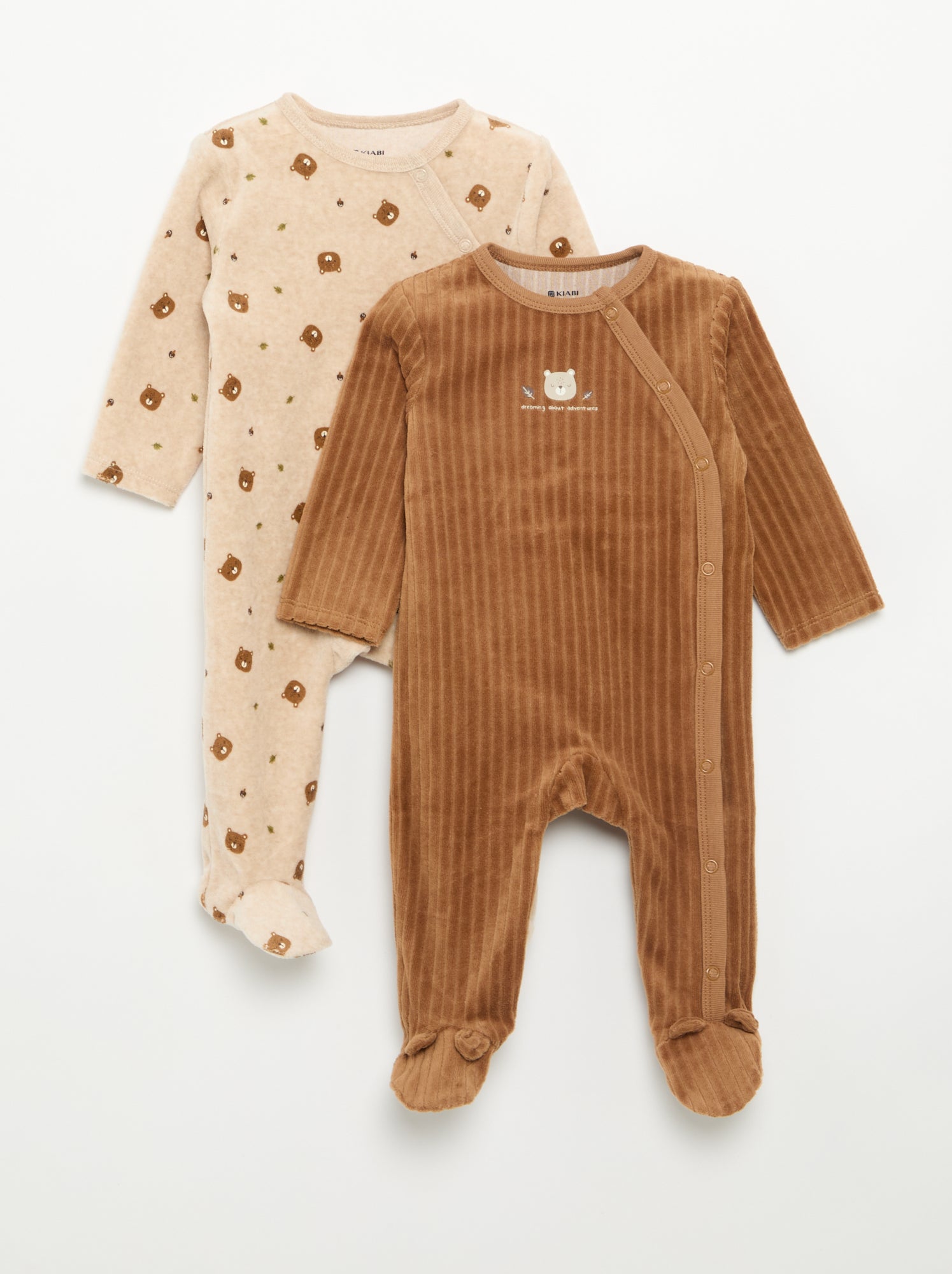 Lot de 2 pyjama en velours avec pieds - Marron