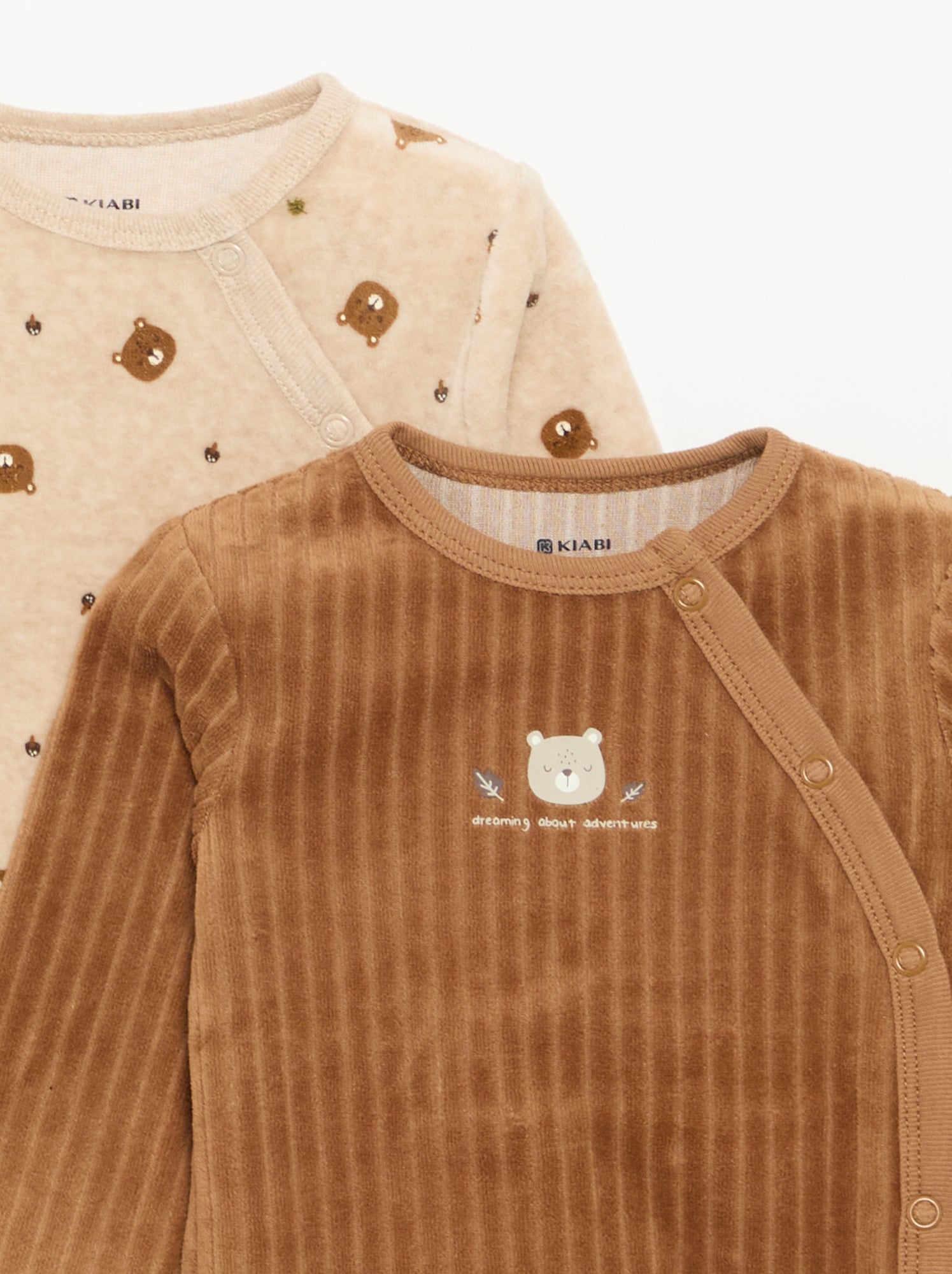 Lot de 2 pyjama en velours avec pieds - Marron