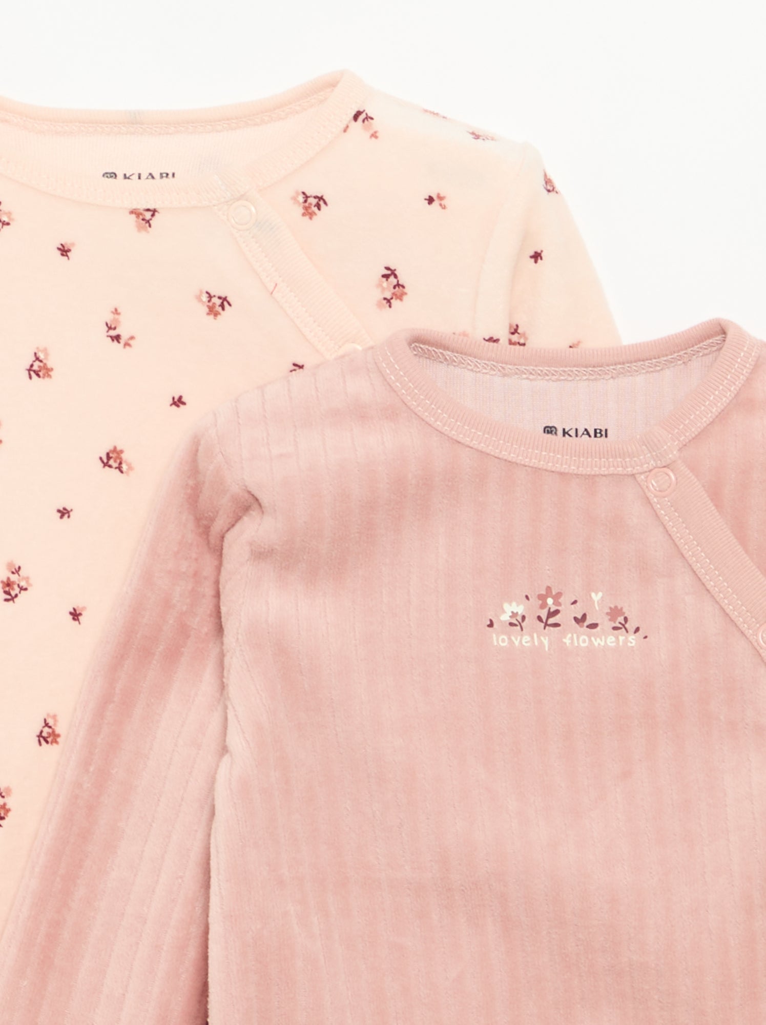 Lot de 2 pyjama en velours avec pieds - Rose