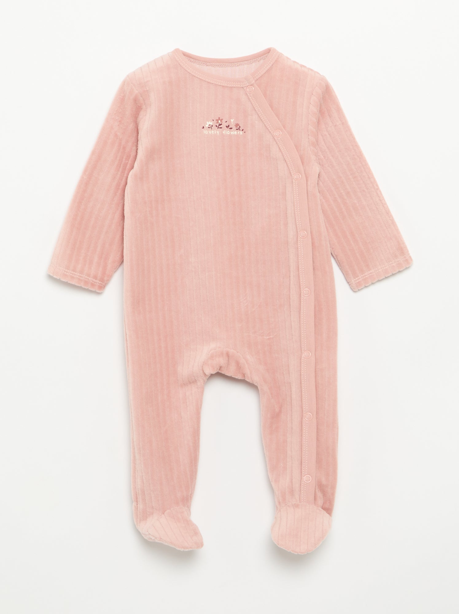 Lot de 2 pyjama en velours avec pieds - Rose