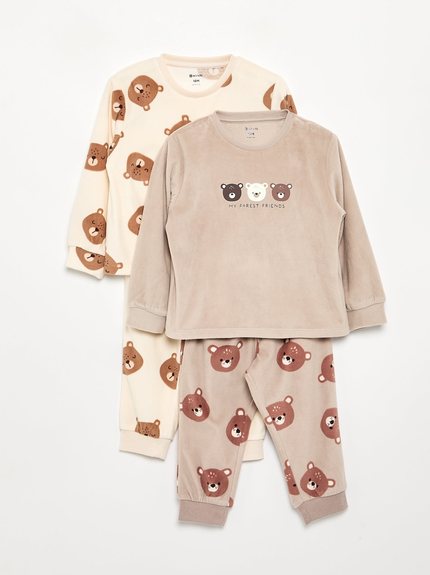 Lot de 2 pyjamas 2 pièces en polaire imprimé - Beige