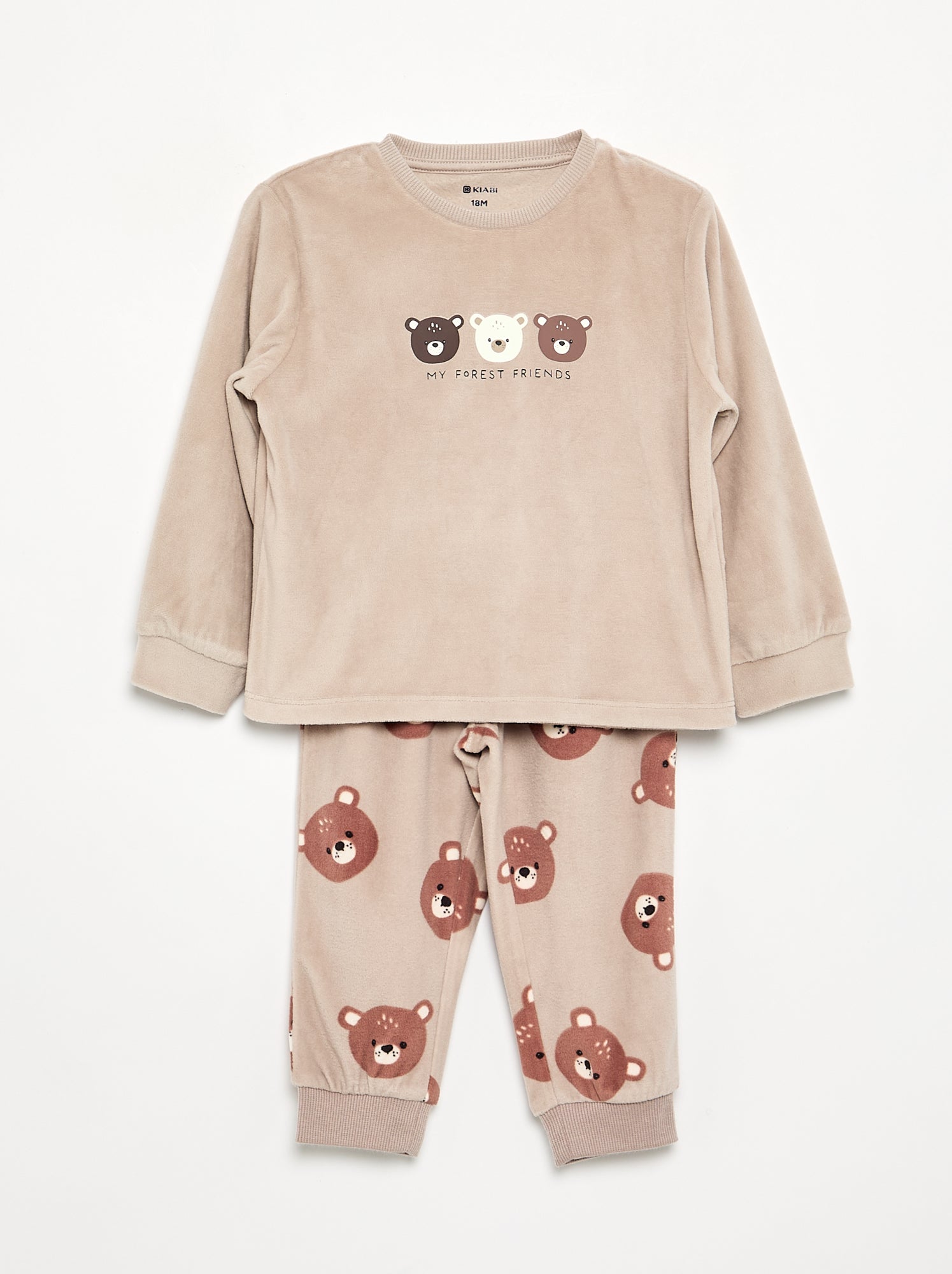 Lot de 2 pyjamas 2 pièces en polaire imprimé - Beige