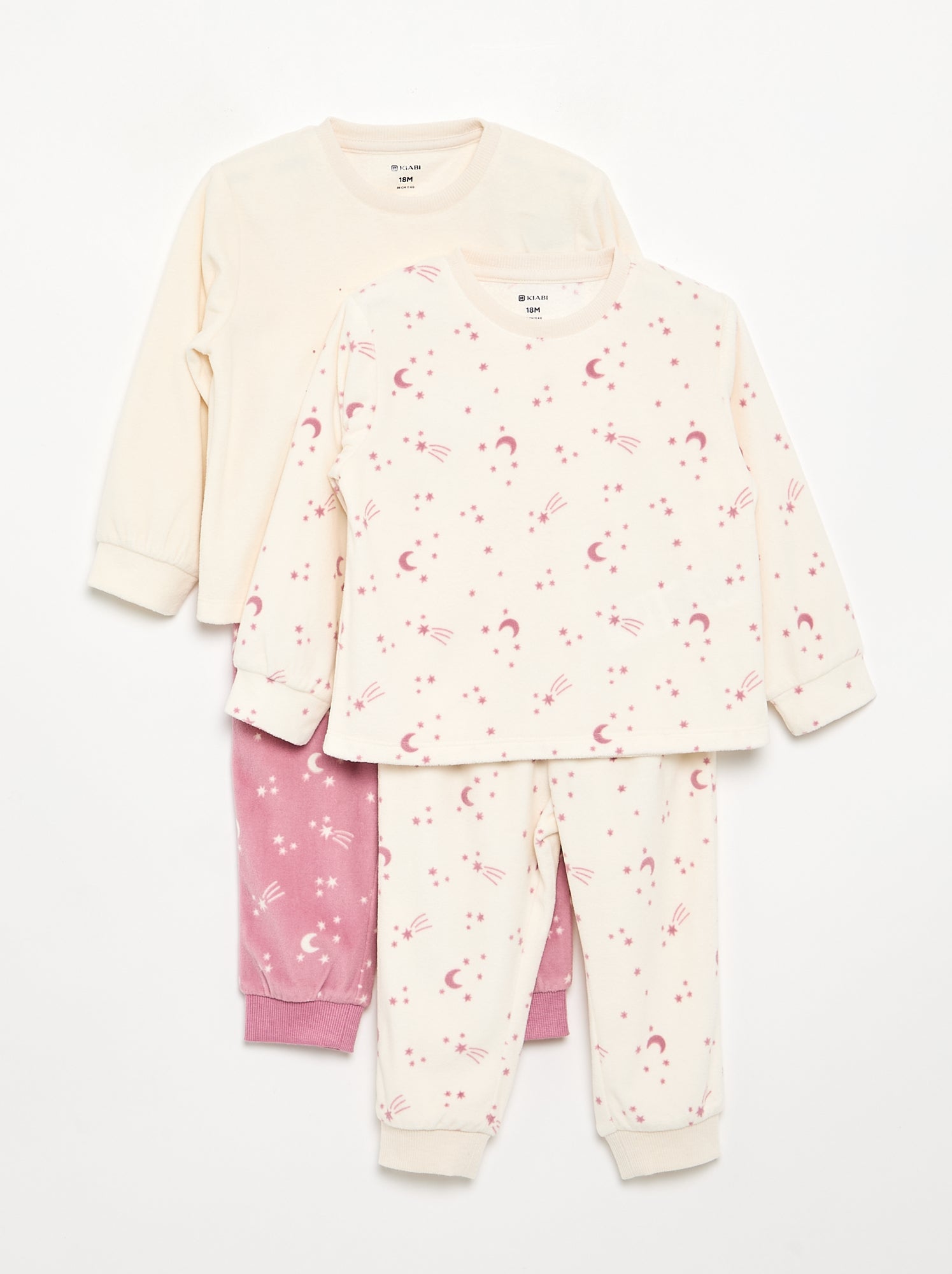 Lot de 2 pyjamas 2 pièces en polaire imprimé - Rose