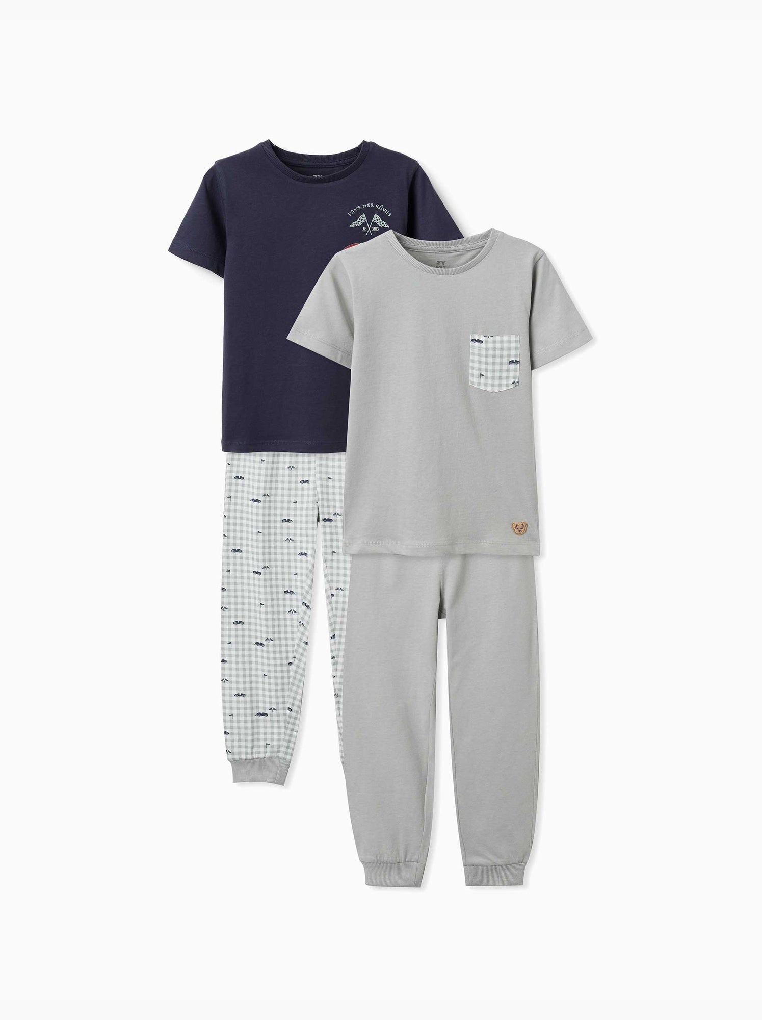 Lot de 2 pyjamas à manches courtes en coton avec imprimés voitures - Bleu Vert