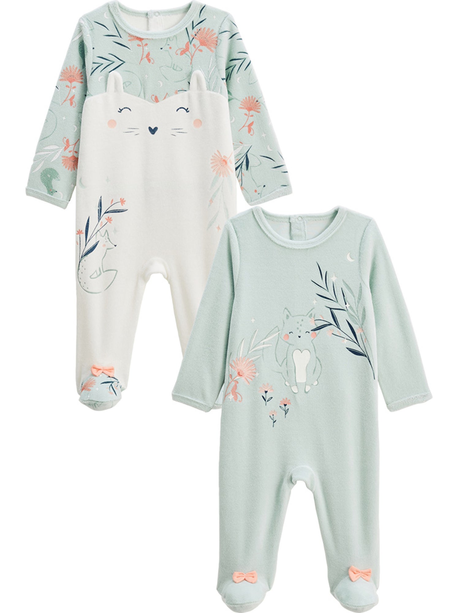 Lot de 2 pyjamas bébé en velours dina - Bleu