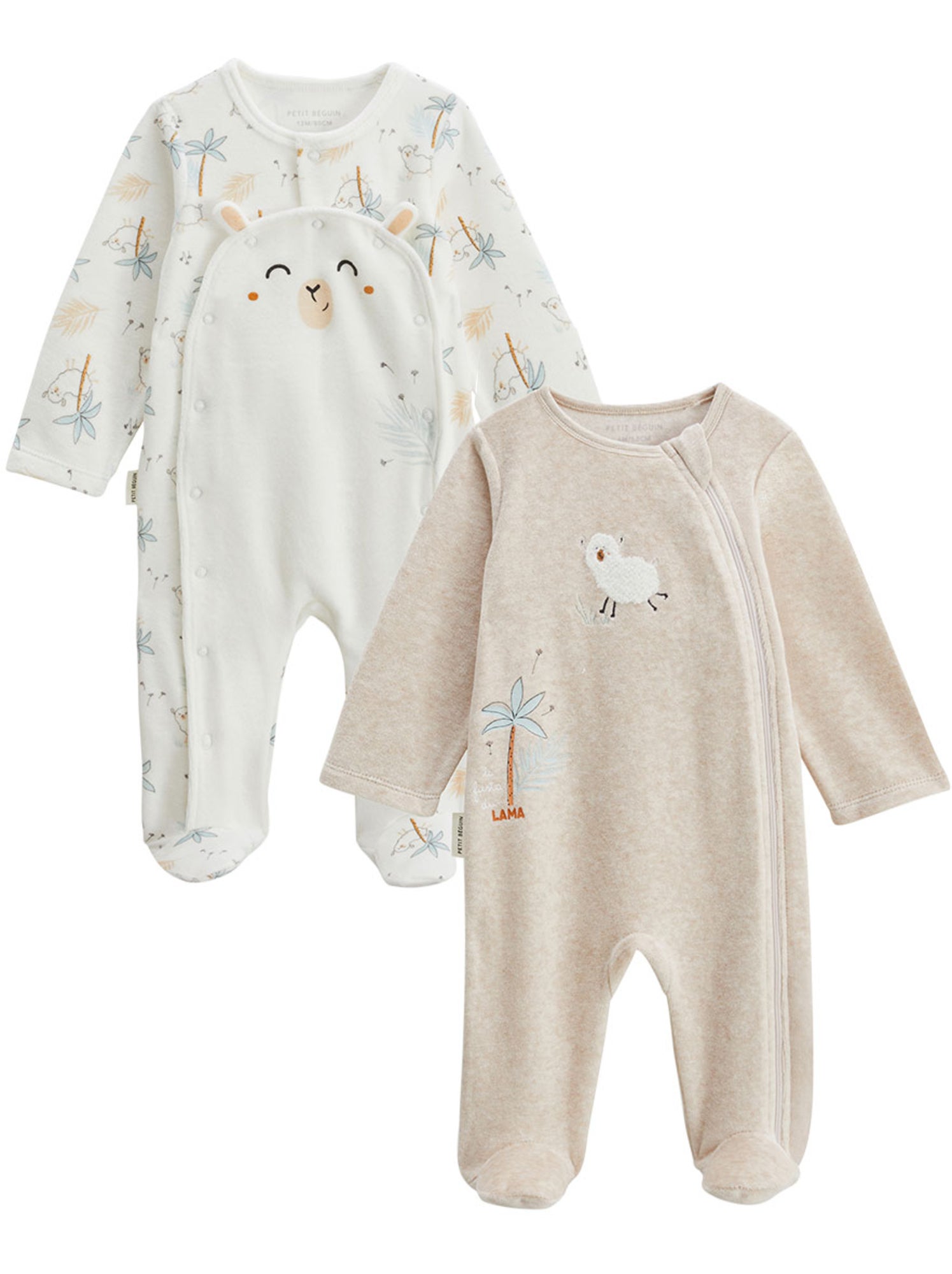 Lot de 2 pyjamas bébé en velours noisette - Ecru