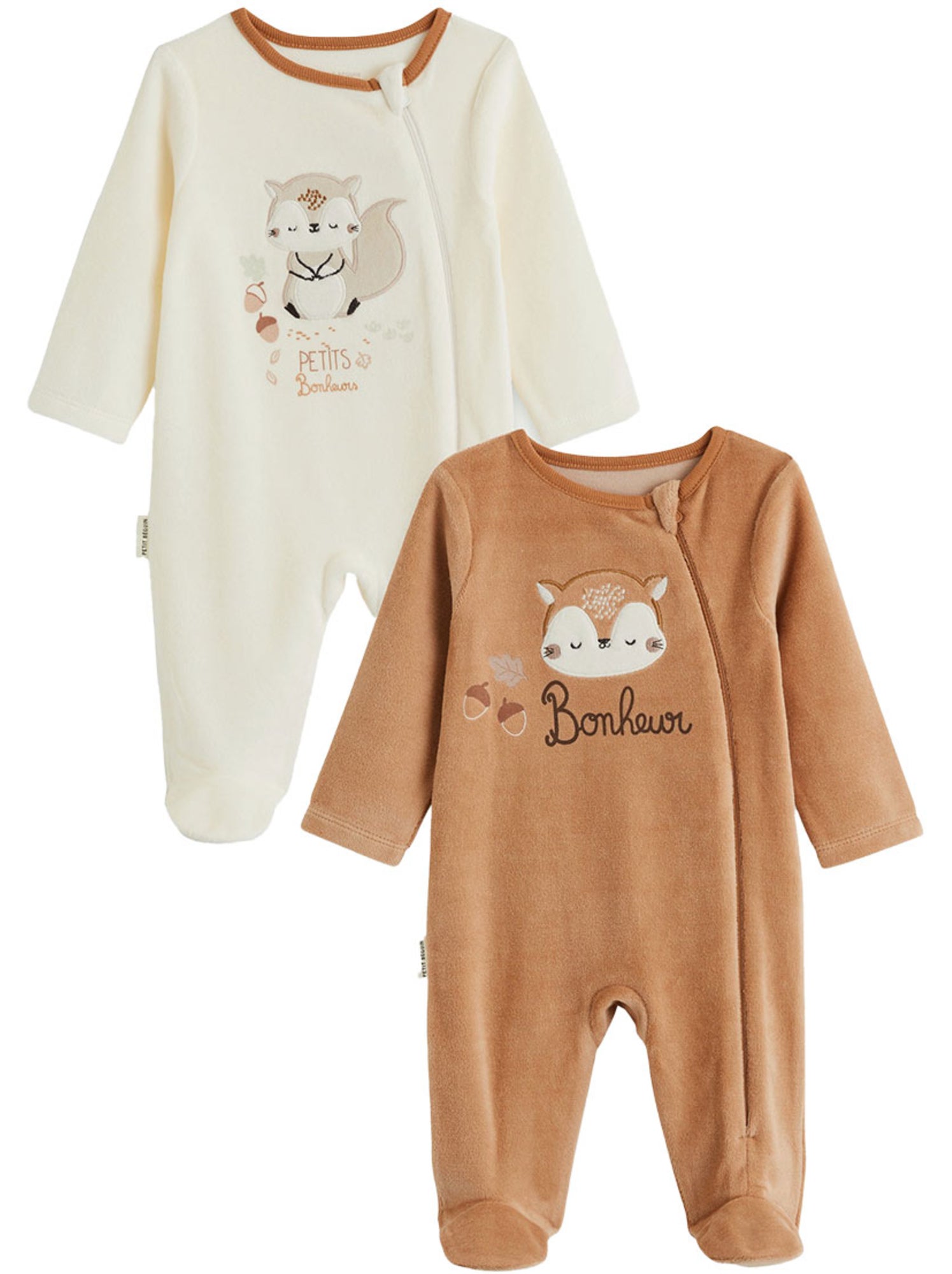 Lot de 2 pyjamas bébé en velours ouverture zippée caramel - Marron