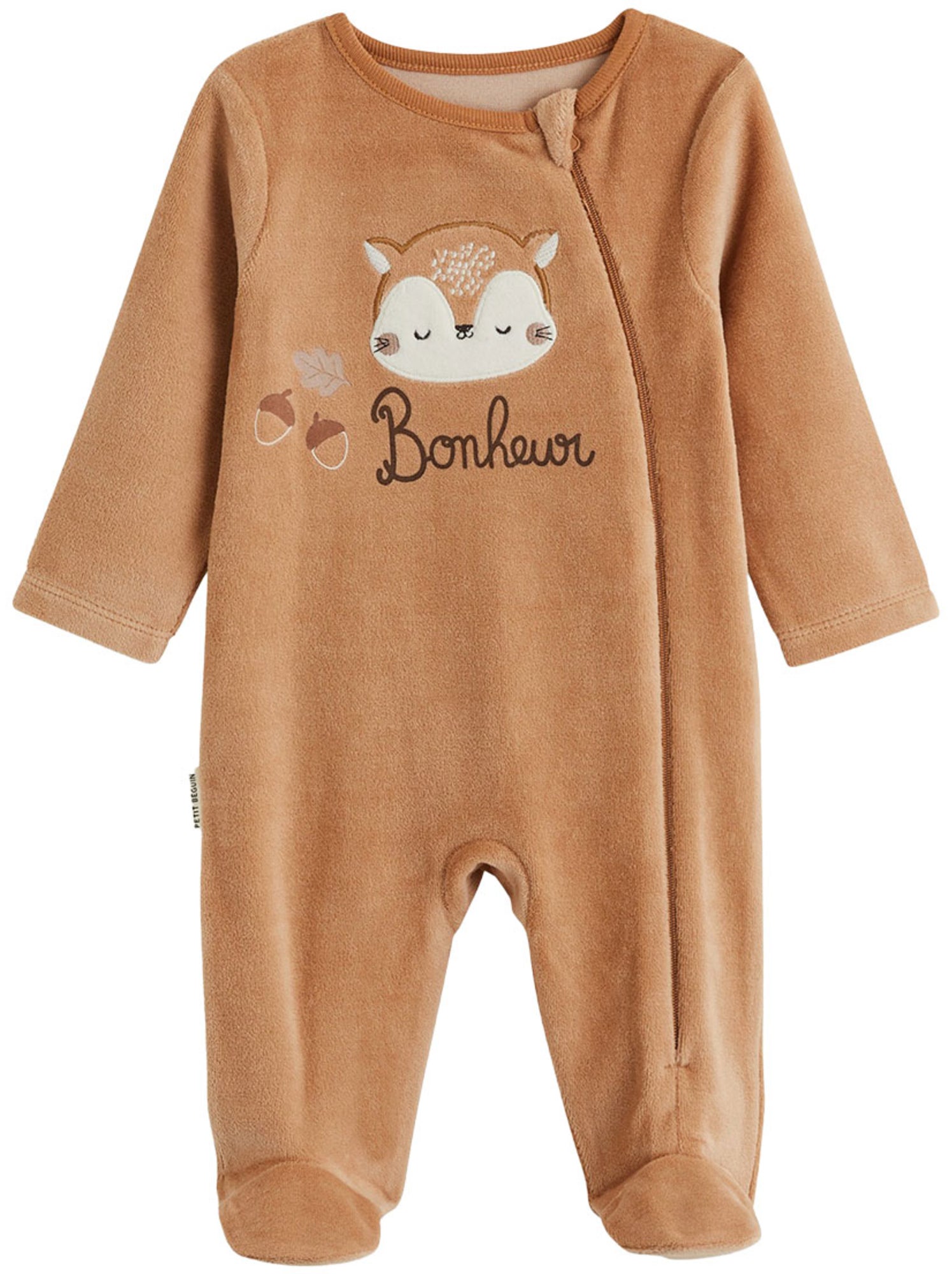 Lot de 2 pyjamas bébé en velours ouverture zippée caramel - Marron