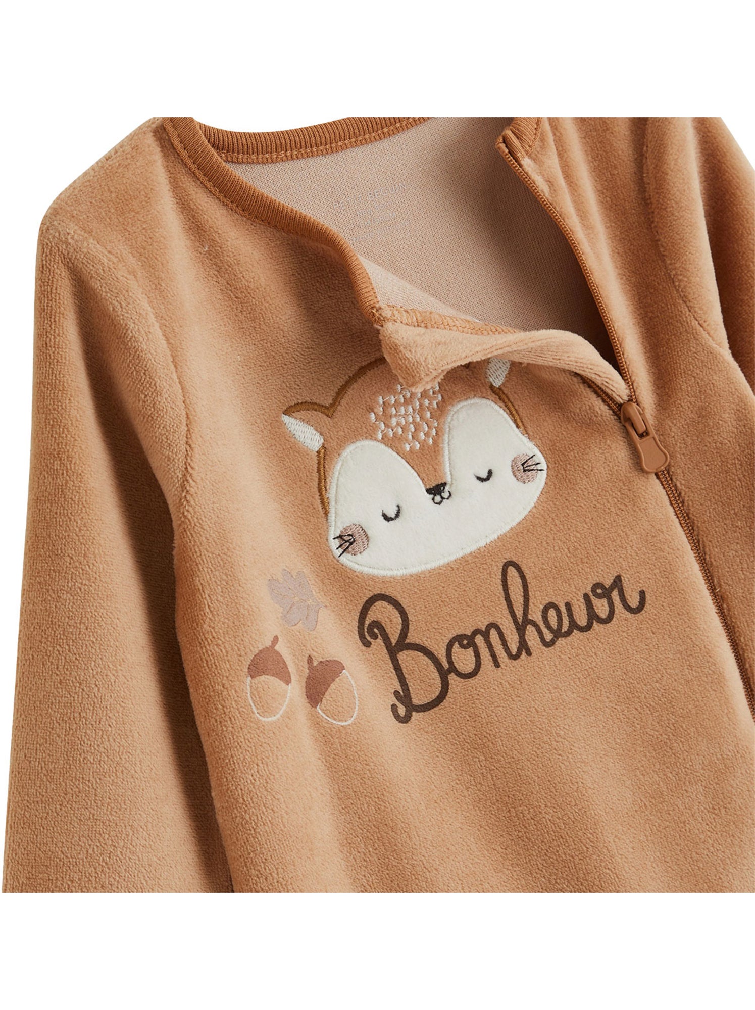 Lot de 2 pyjamas bébé en velours ouverture zippée caramel - Marron