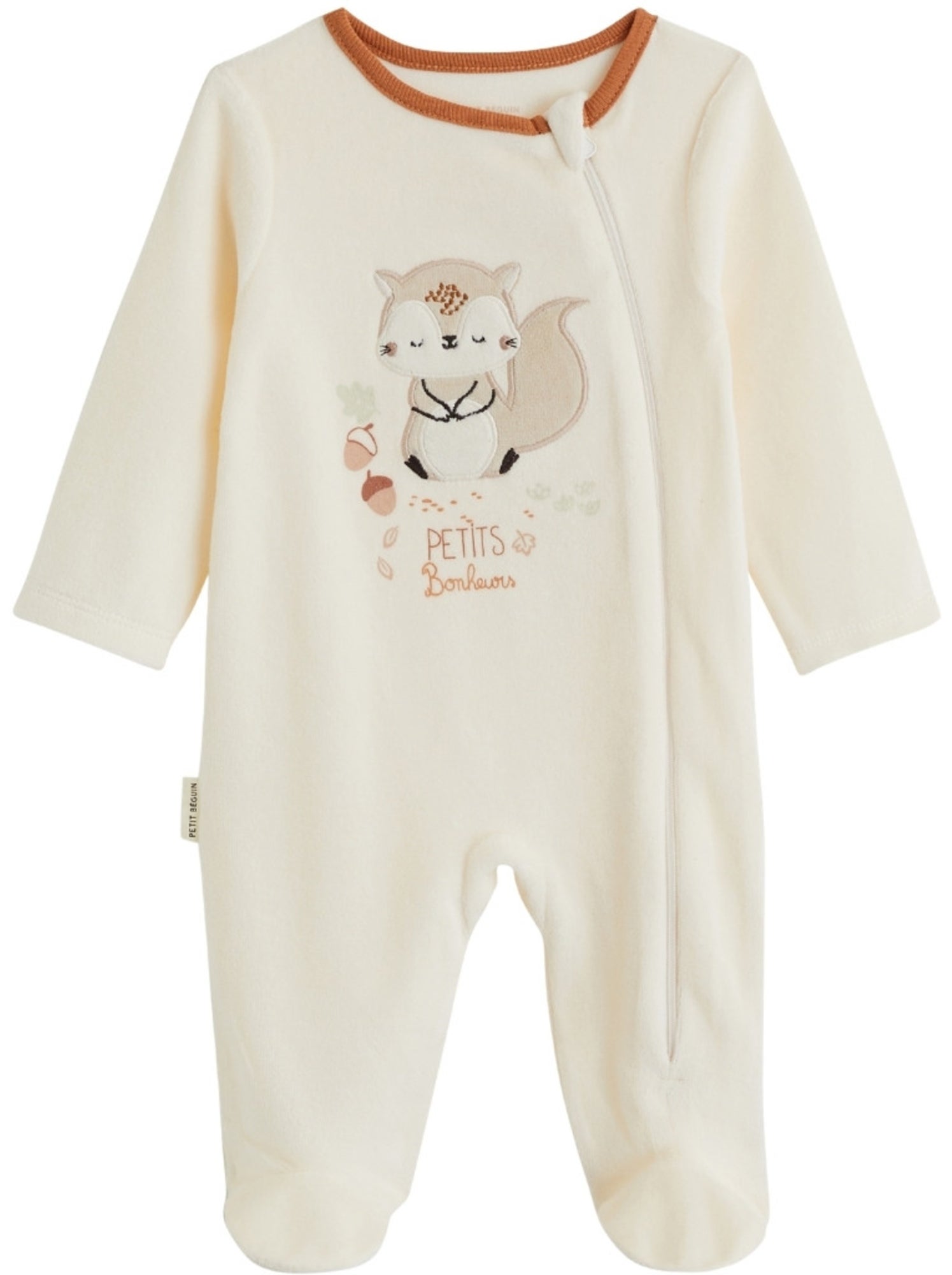 Lot de 2 pyjamas bébé en velours ouverture zippée caramel - Marron