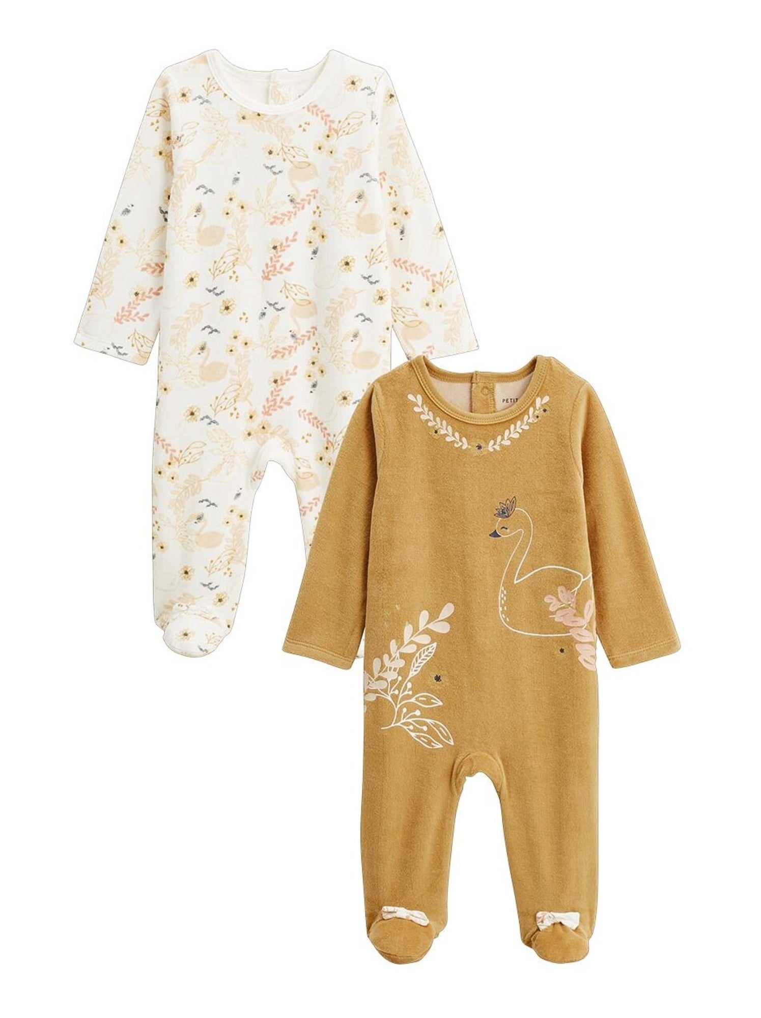 Lot de 2 pyjamas bébé en velours swan - Moutarde