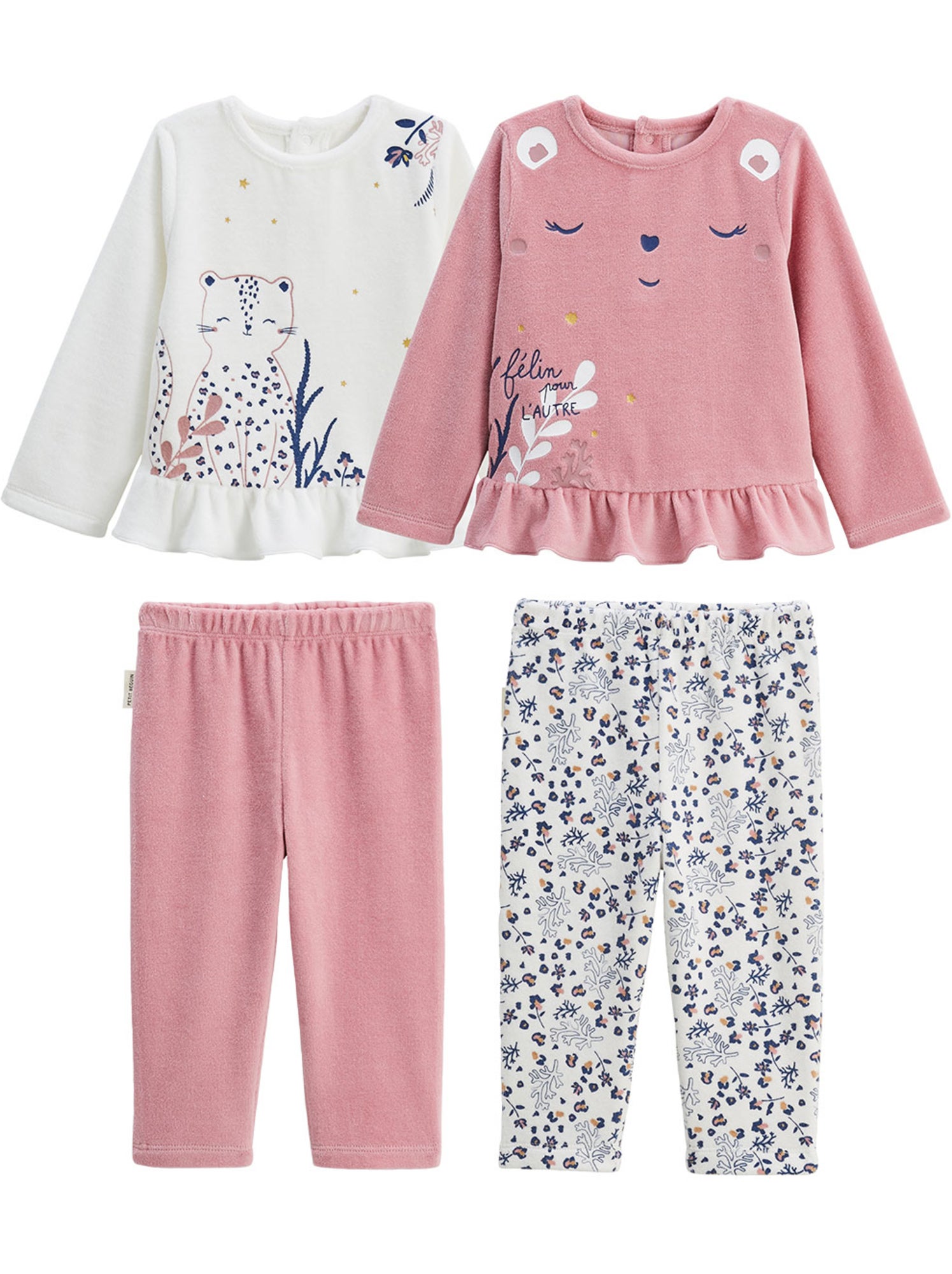 Lot de 2 pyjamas enfant 2 pièces en velours céleste - Rose