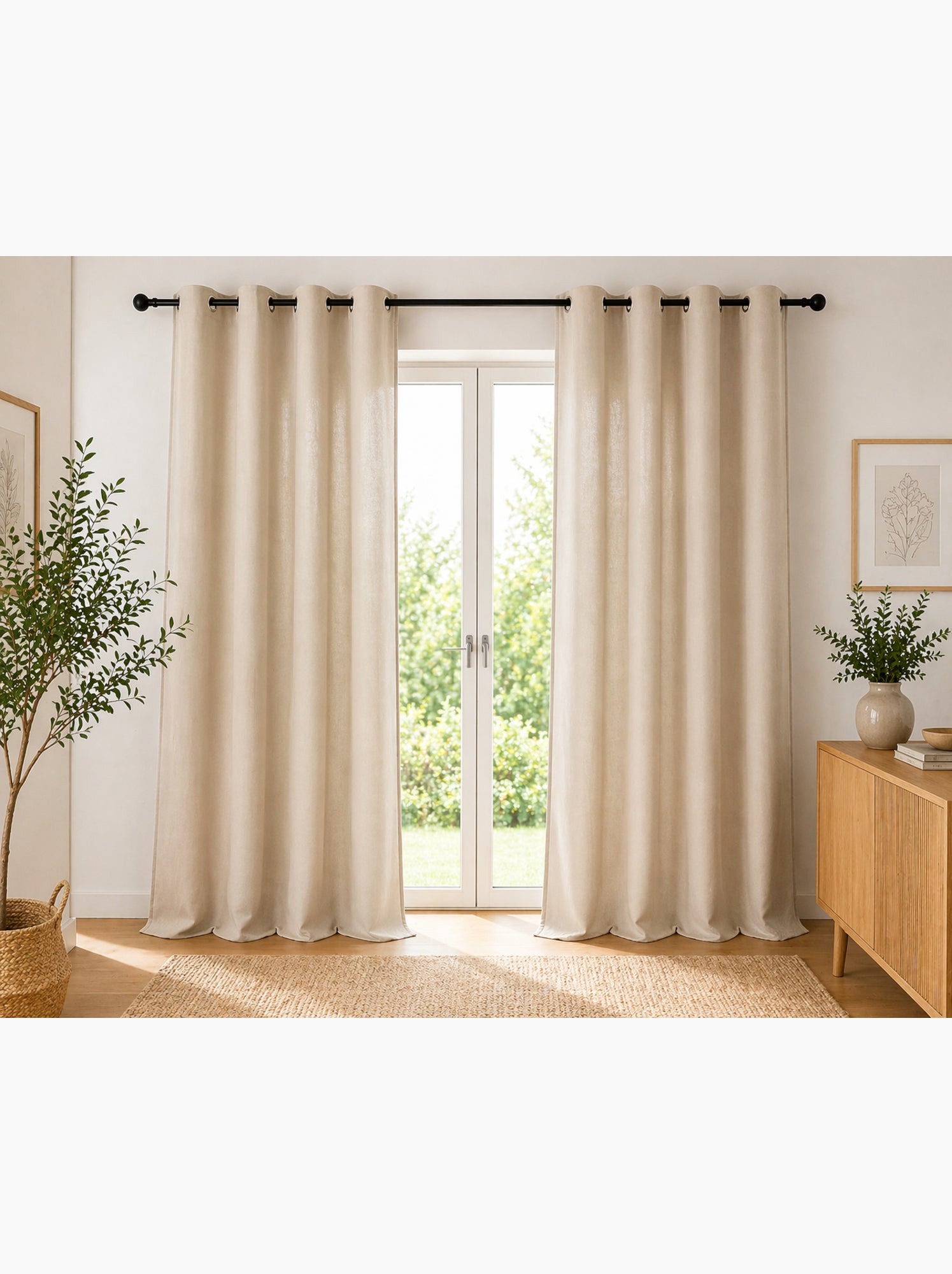 Lot de 2 rideaux 100% coton prélavé – kala - Beige