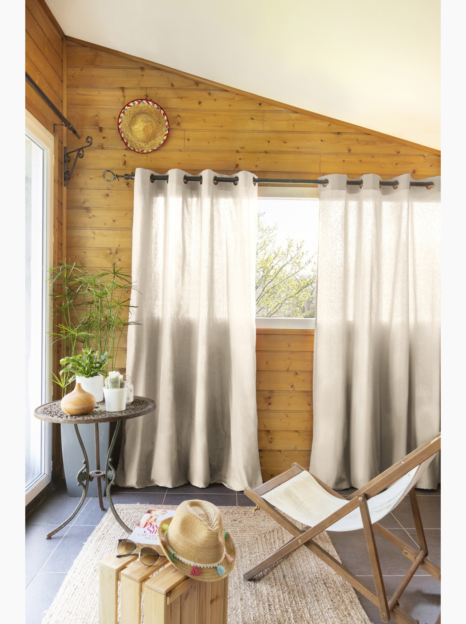 Lot de 2 rideaux 100% coton prélavé – kala - Beige