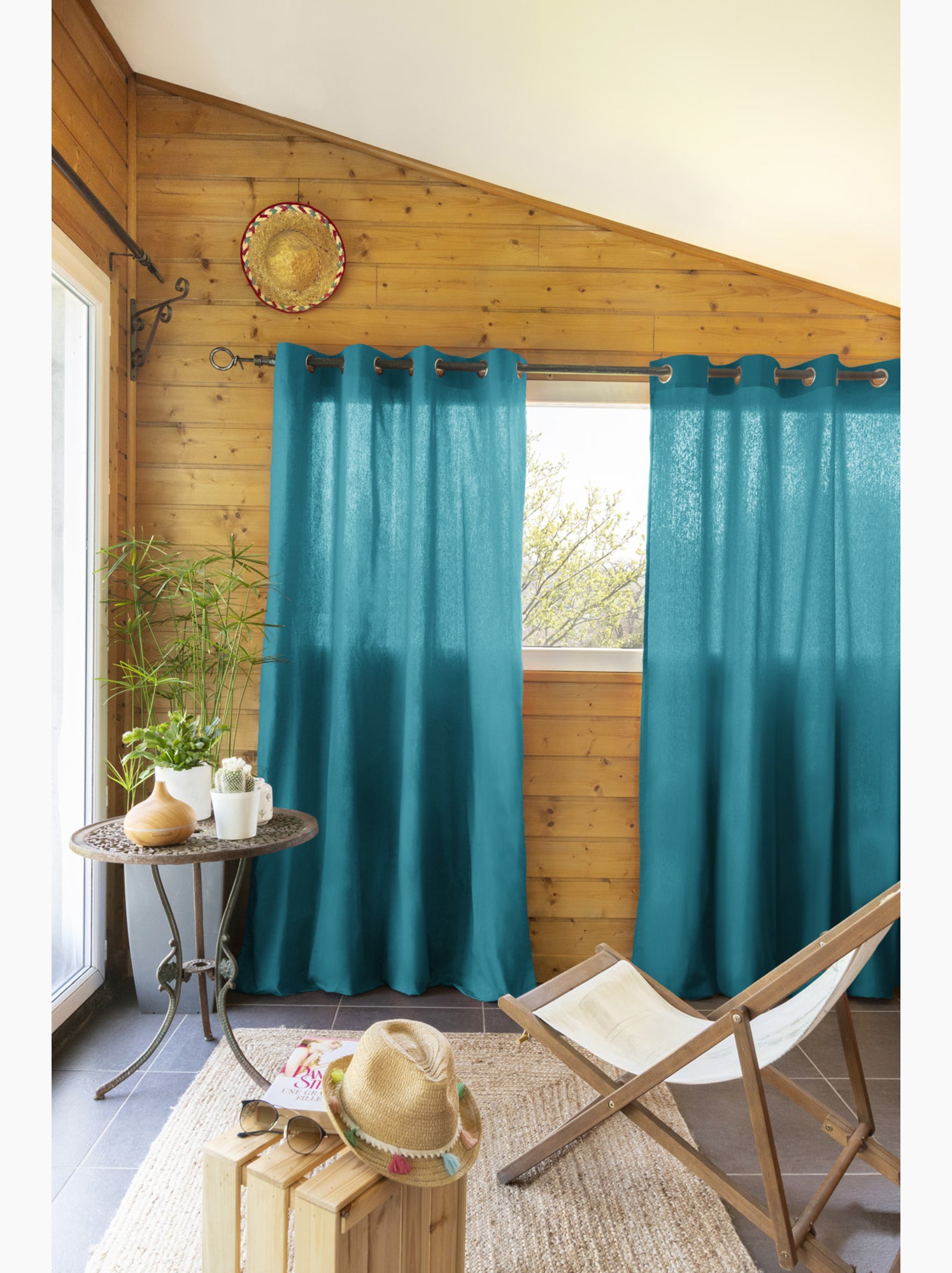 Lot de 2 rideaux 100% coton prélavé – kala - Bleu paon