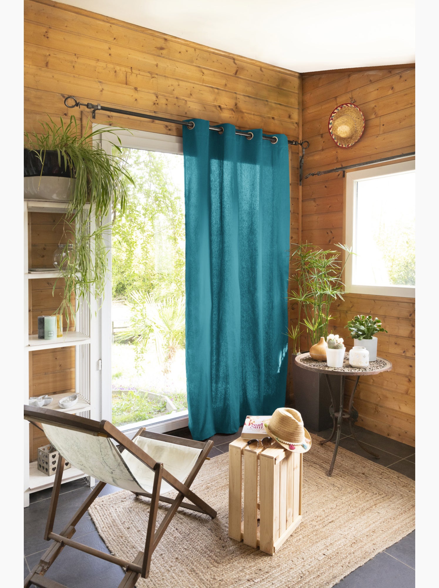 Lot de 2 rideaux 100% coton prélavé – kala - Bleu paon