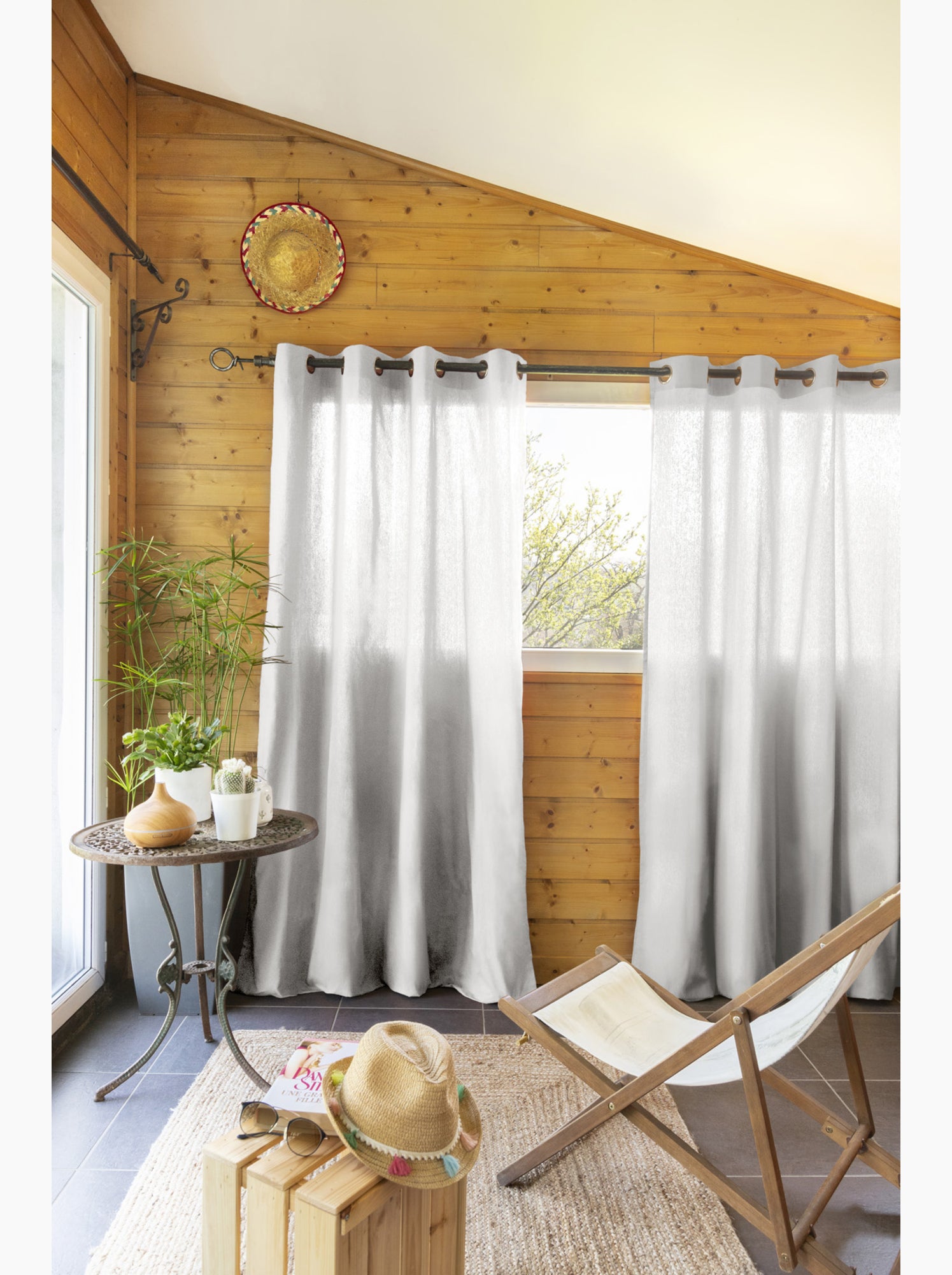 Lot de 2 rideaux 100% coton prélavé – kala - Gris clair