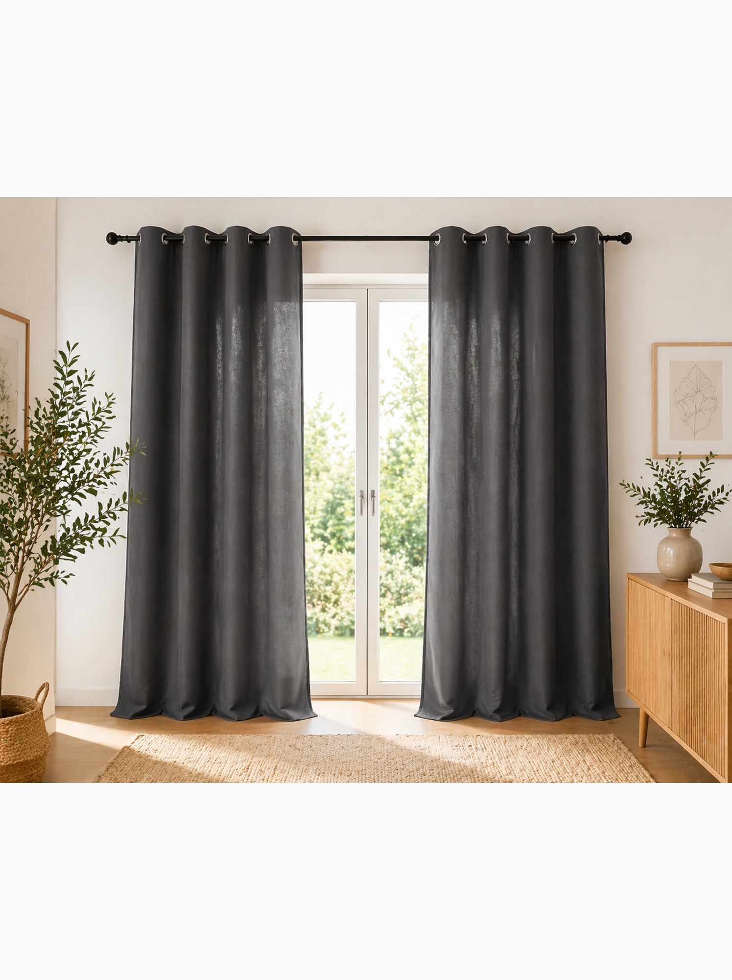 Lot de 2 rideaux 100% coton prélavé – kala - Gris Granit