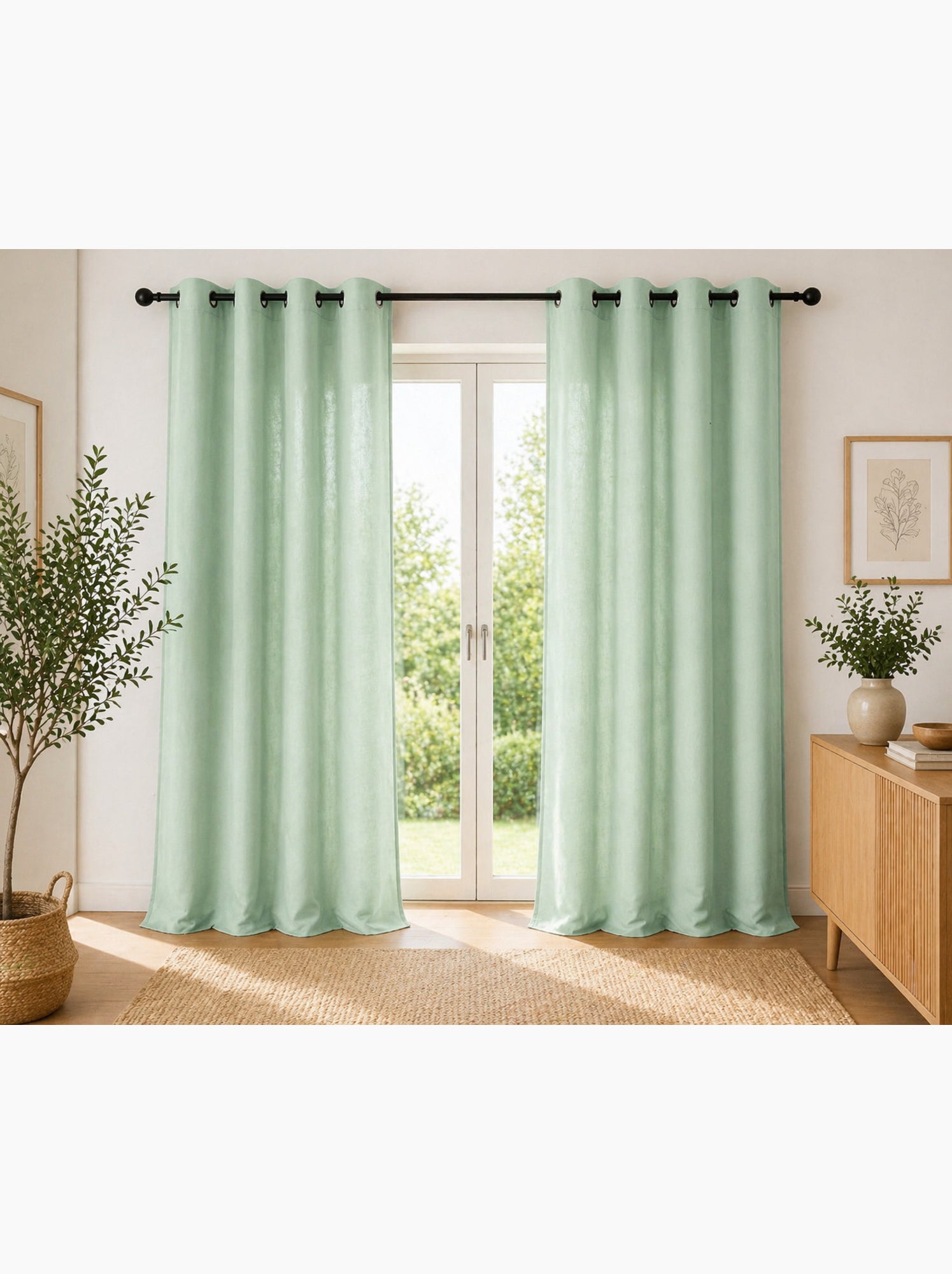 Lot de 2 rideaux 100% coton prélavé – kala - Menthe