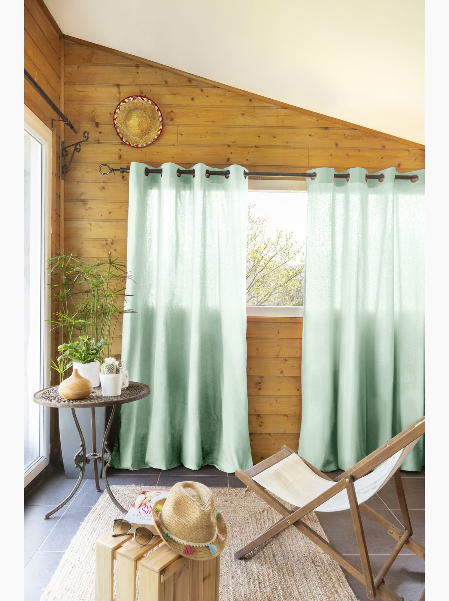 Lot de 2 rideaux 100% coton prélavé – kala - Menthe