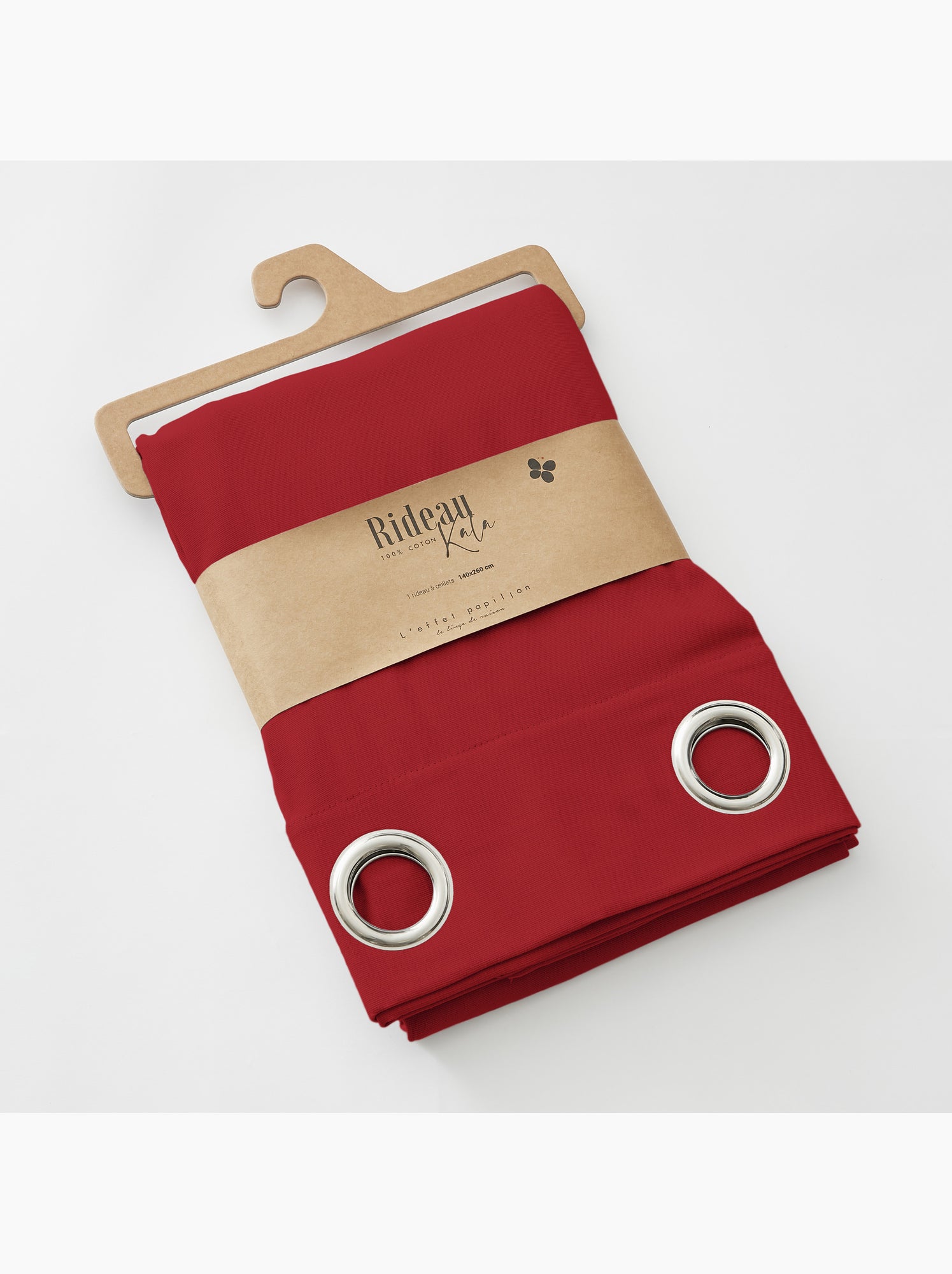 Lot de 2 rideaux 100% coton prélavé – kala - Rouge