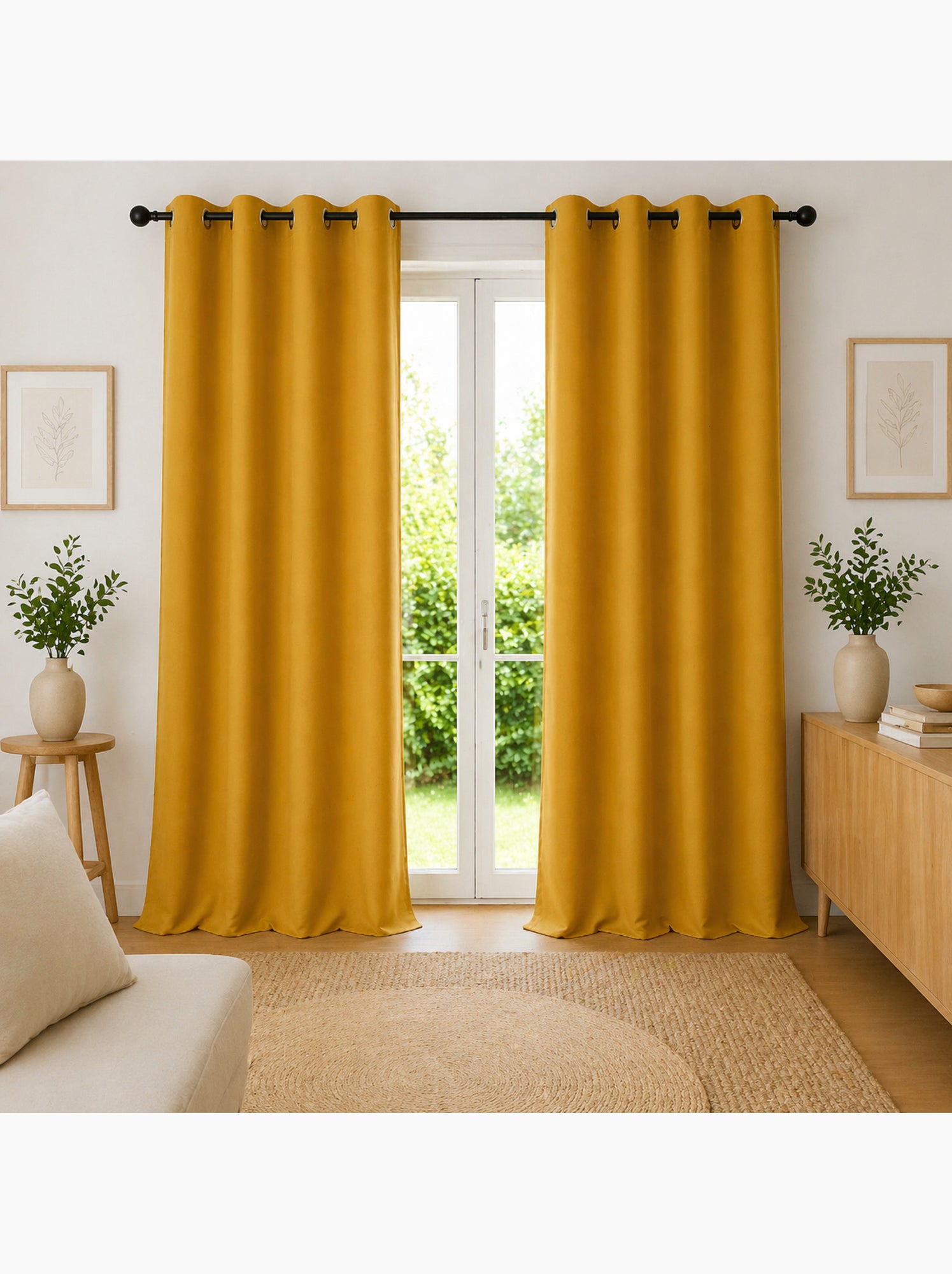 Lot de 2 rideaux 100% coton prélavé – kala - Safran