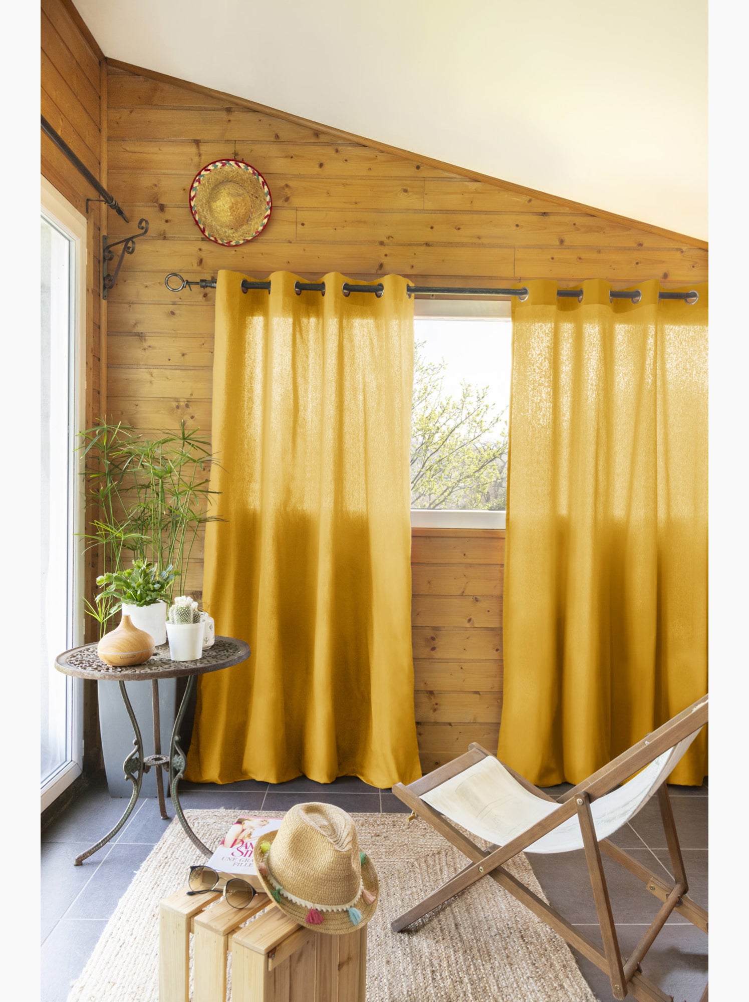 Lot de 2 rideaux 100% coton prélavé – kala - Safran