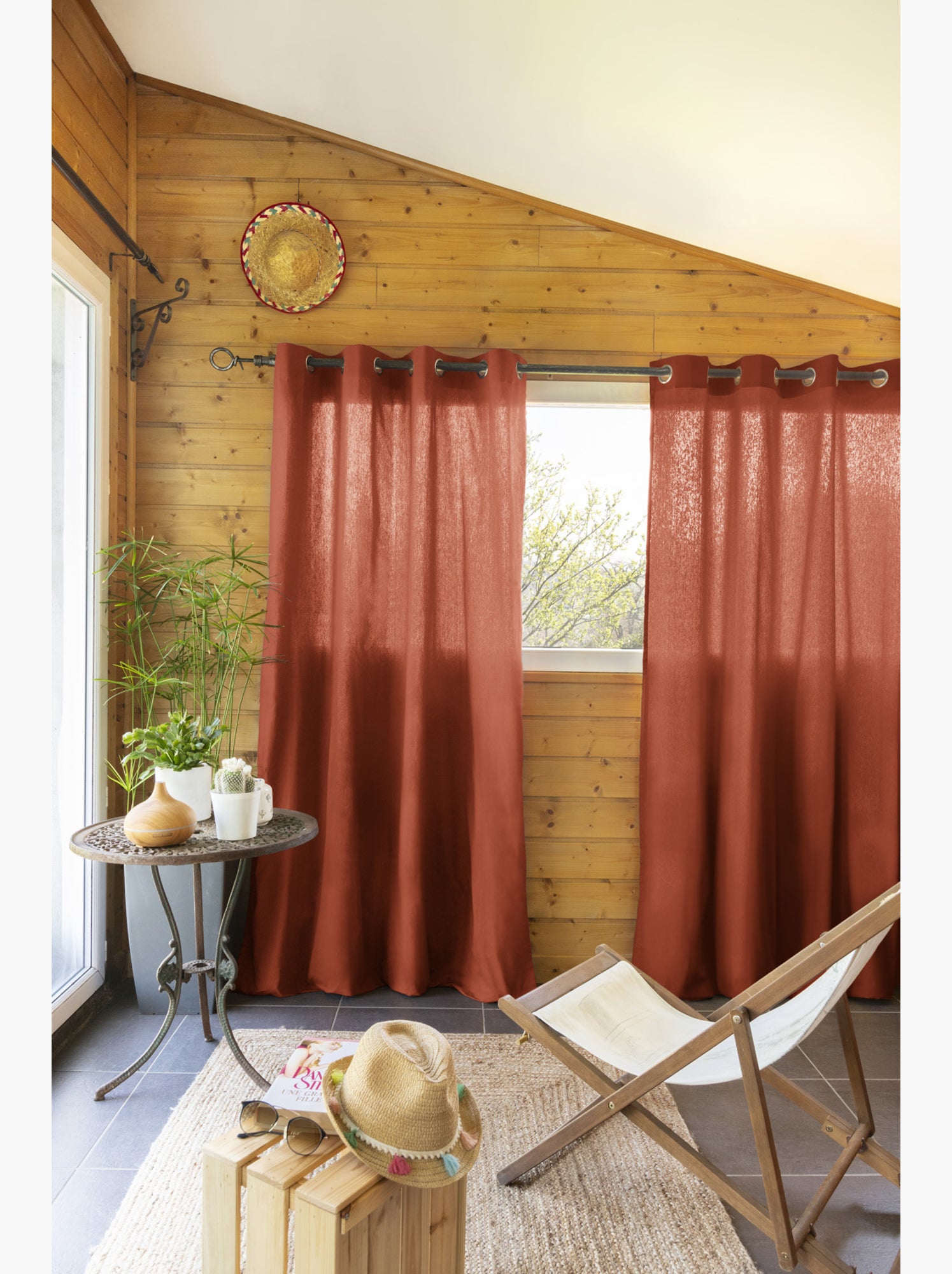 Lot de 2 rideaux 100% coton prélavé – kala - Terracotta