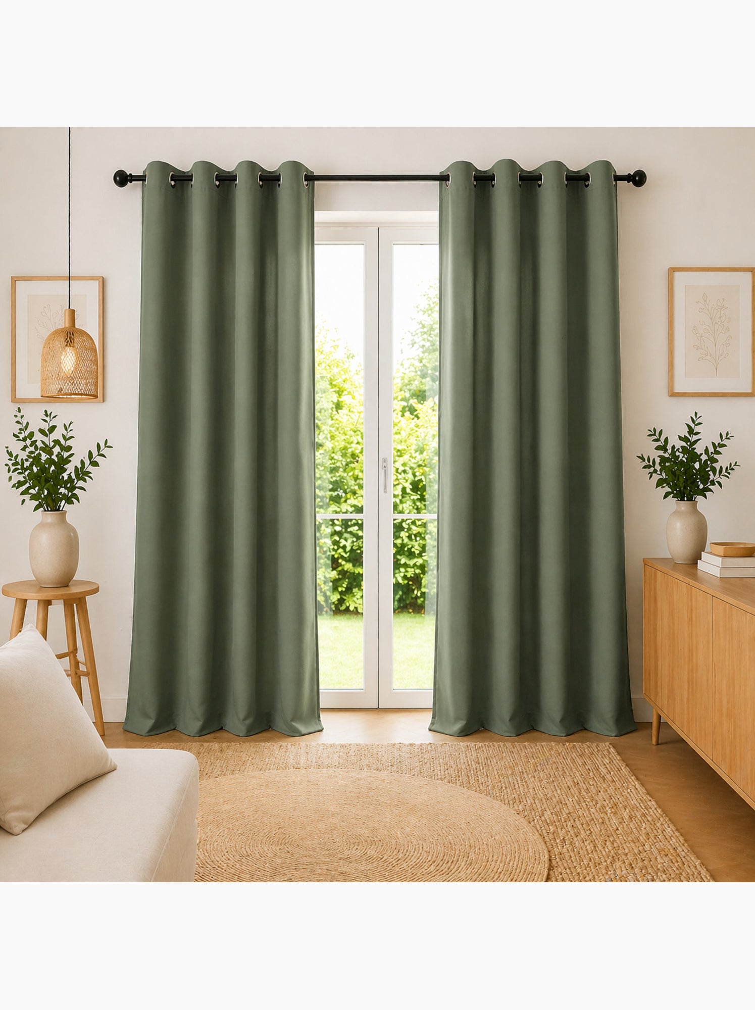 Lot de 2 rideaux 100% coton prélavé – kala - Vert romarin
