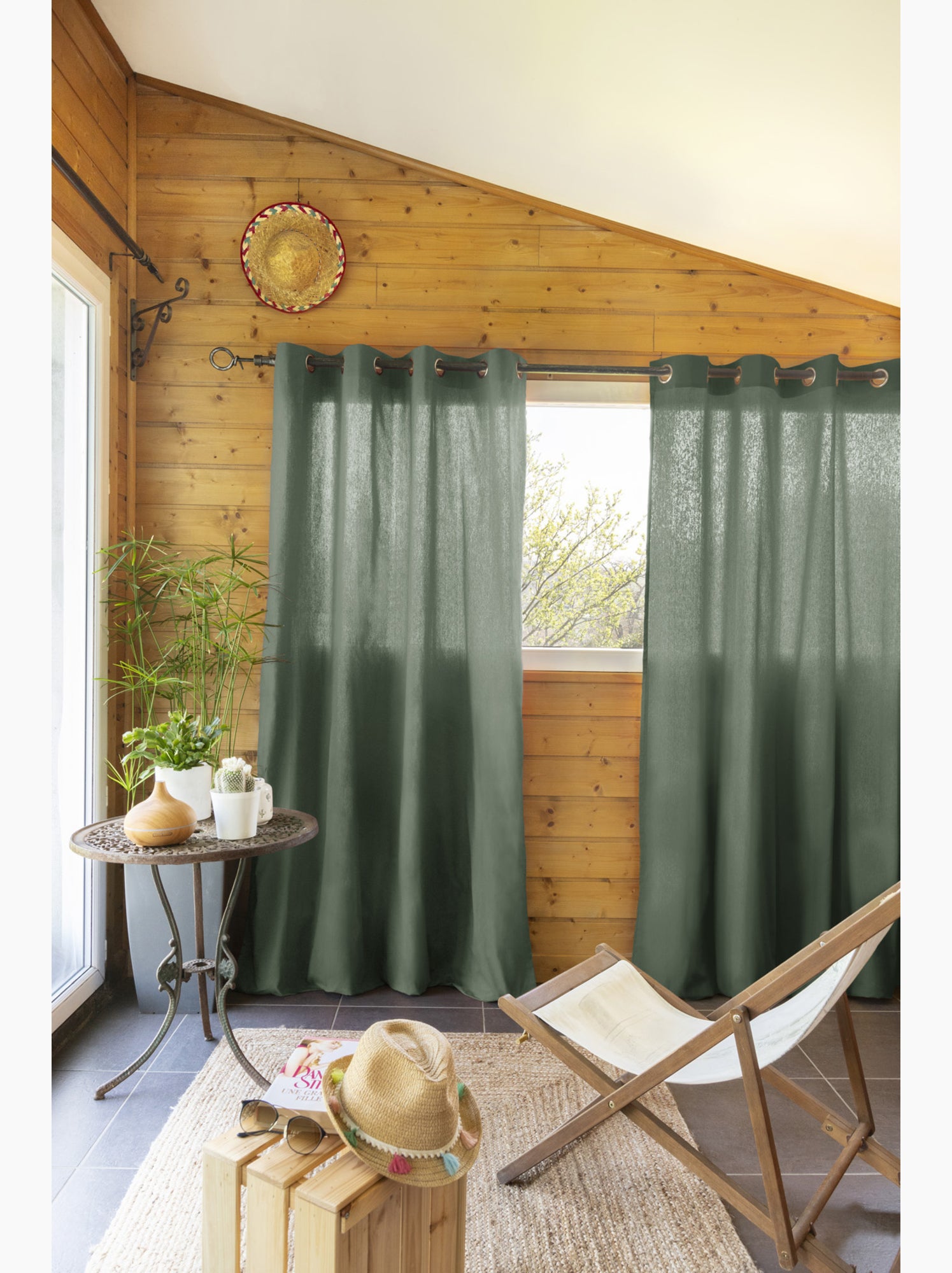 Lot de 2 rideaux 100% coton prélavé – kala - Vert romarin