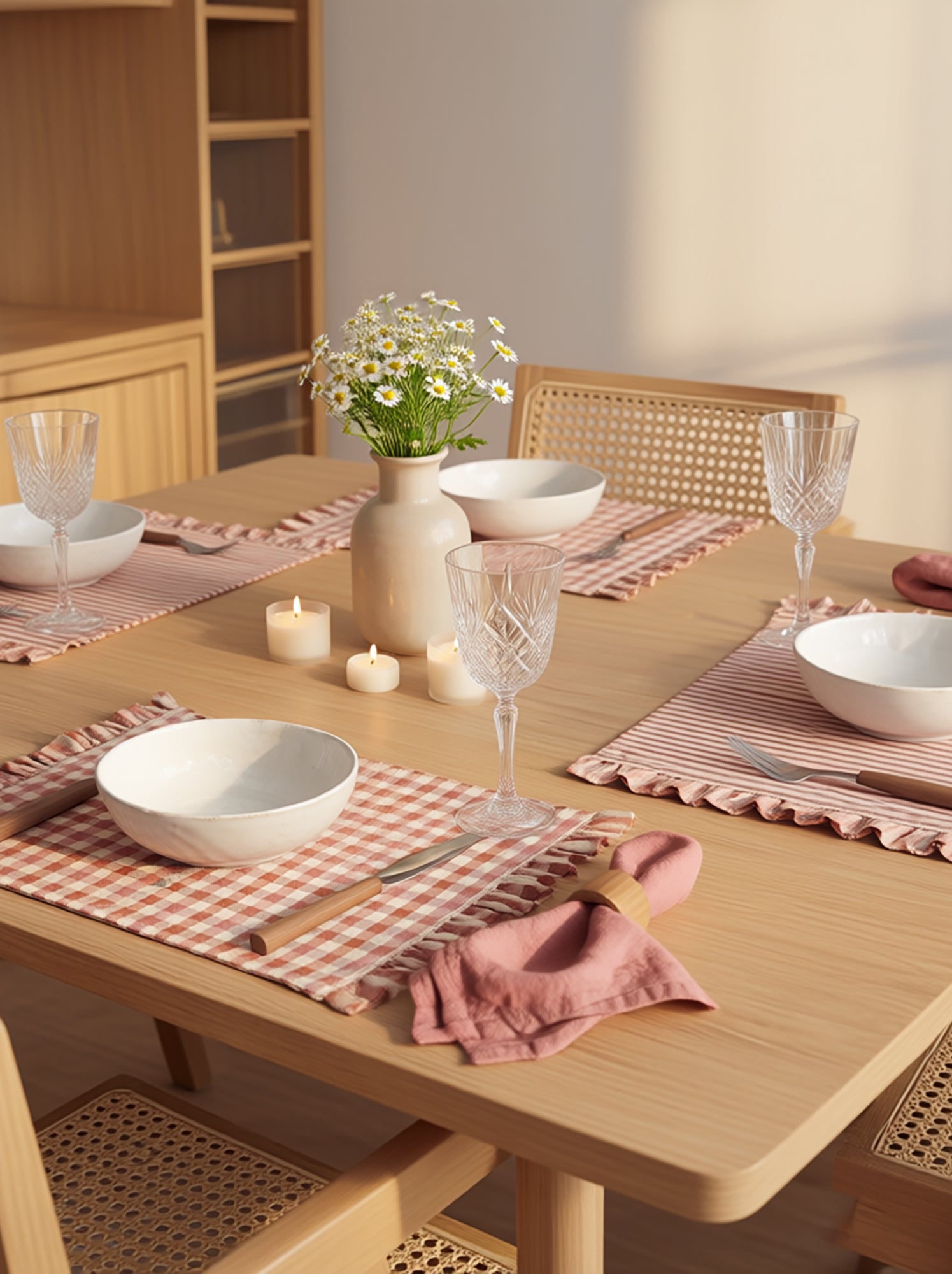 Lot de 2 sets de table (32x45 cm) à volants - ROSE