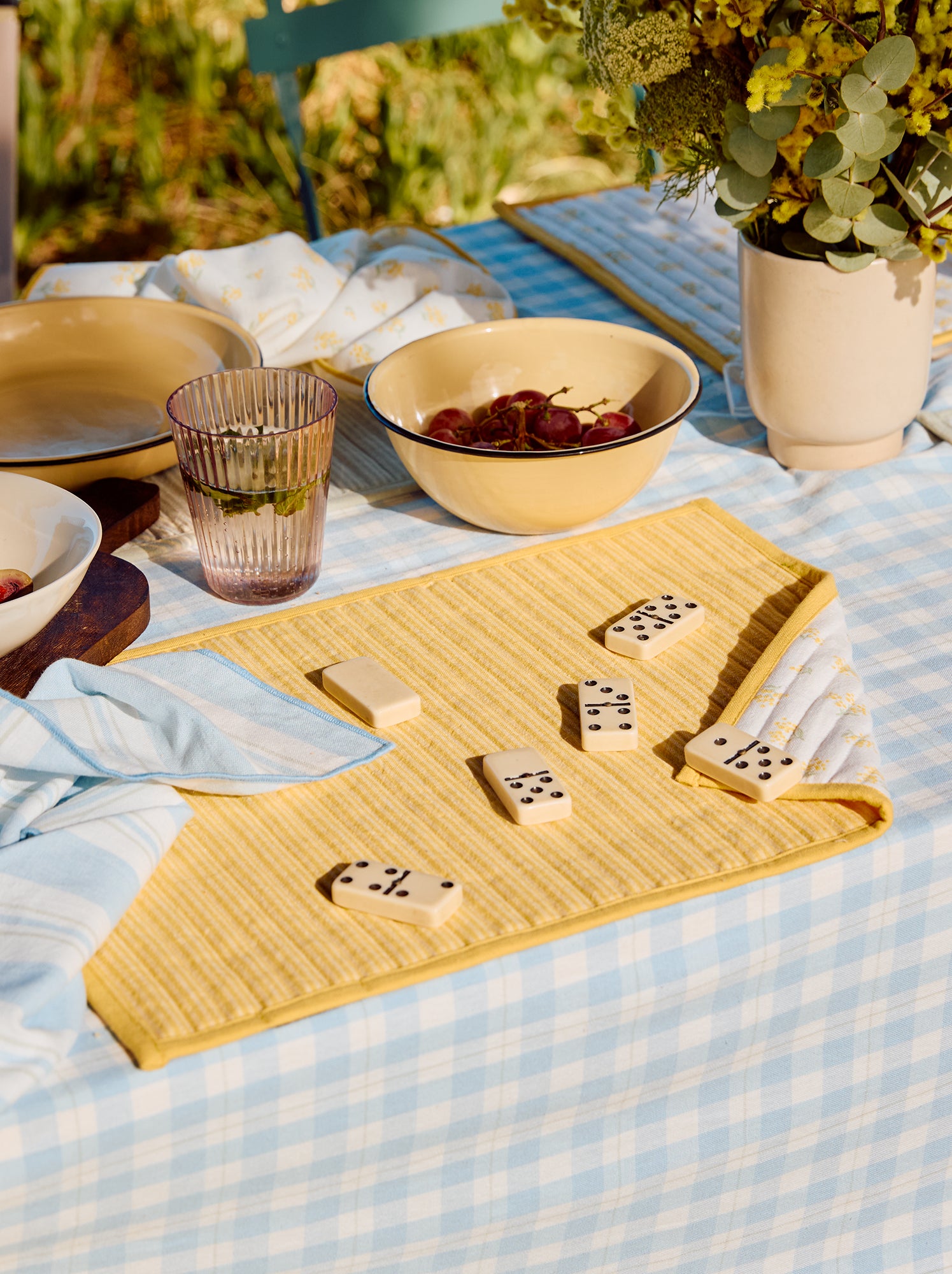 Lot de 2 sets de table à carreaux - Jaune