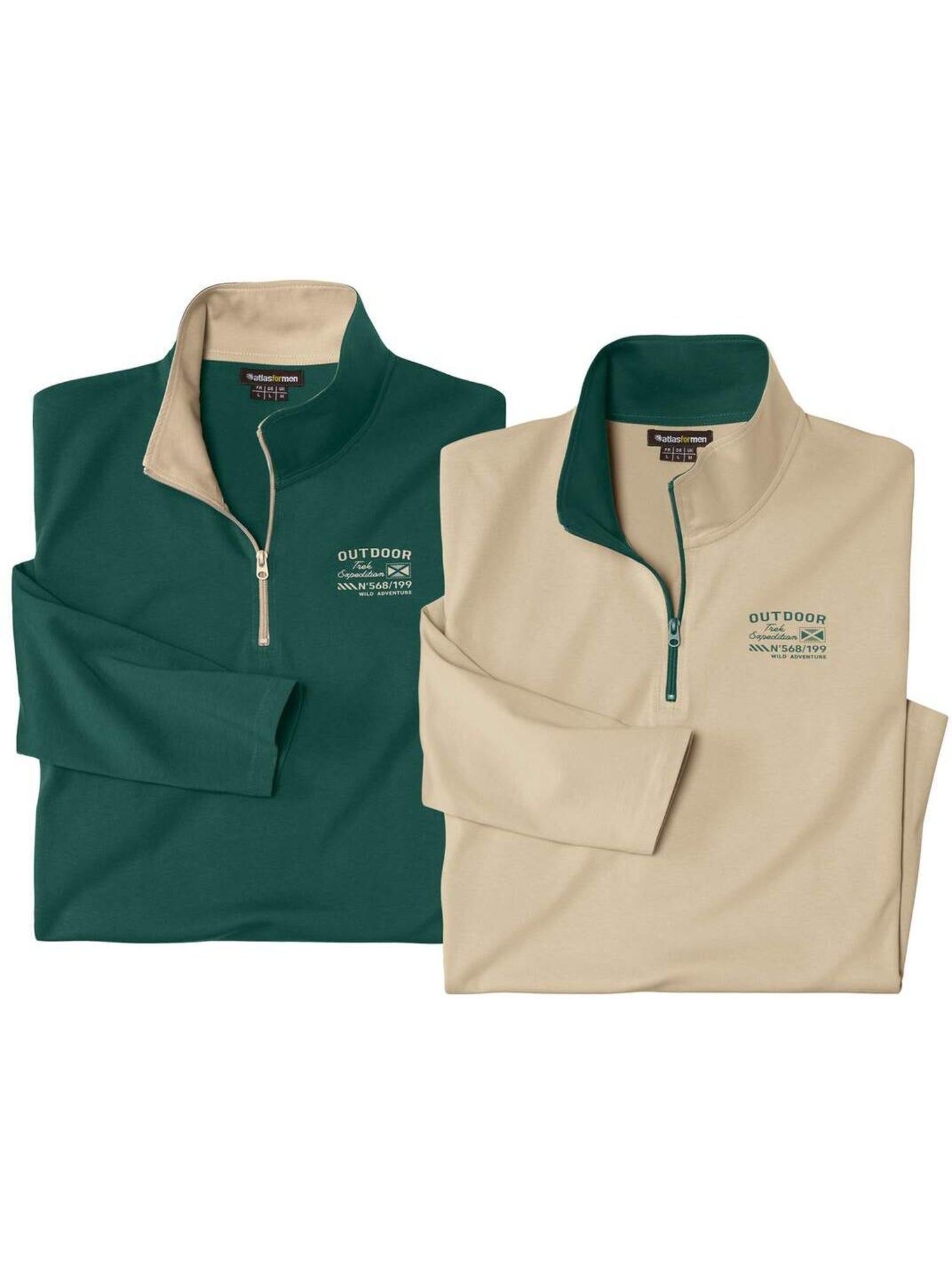 Lot de 2 sous-pulls col zippé   - atlas for men - Beige/Vert