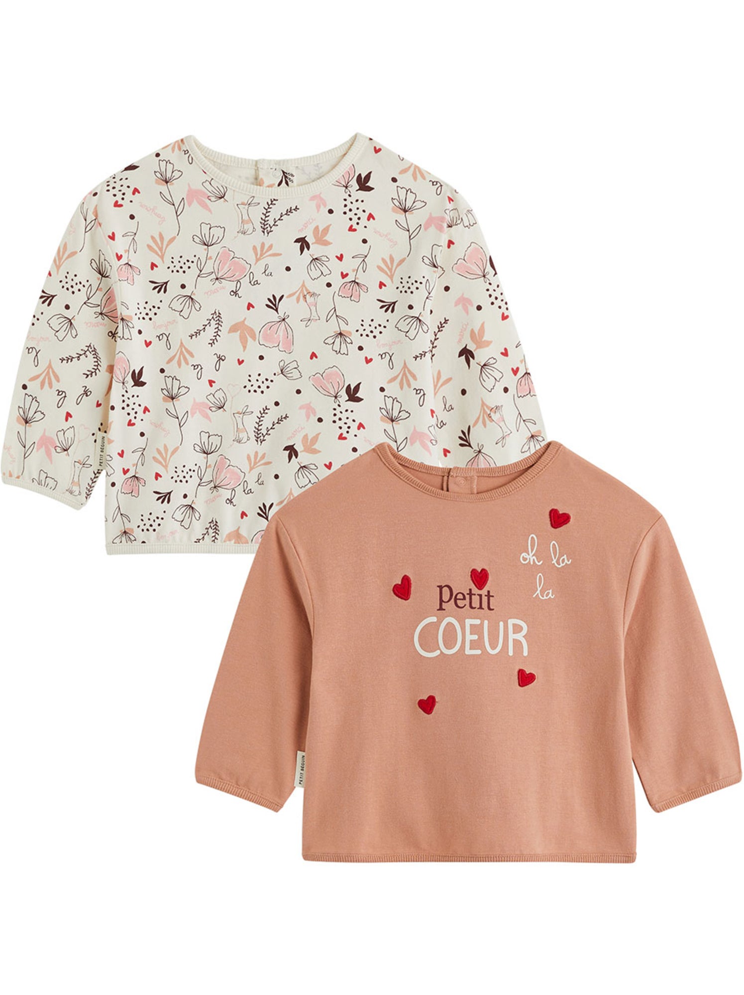 Lot de 2 t-shirts bébé manches longues aimée - Rose