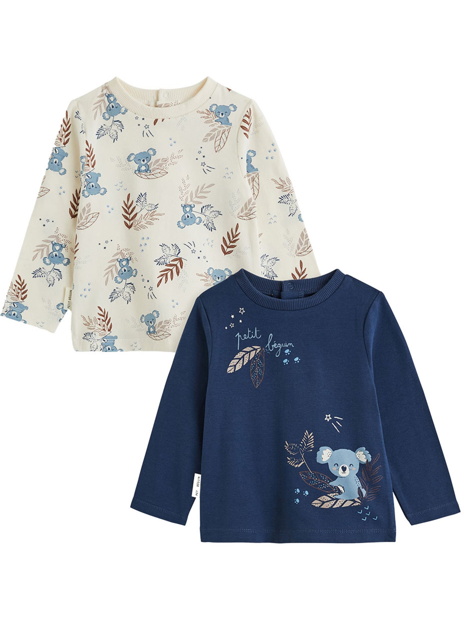 Lot de 2 t-shirts bébé manches longues mathéo - Bleu