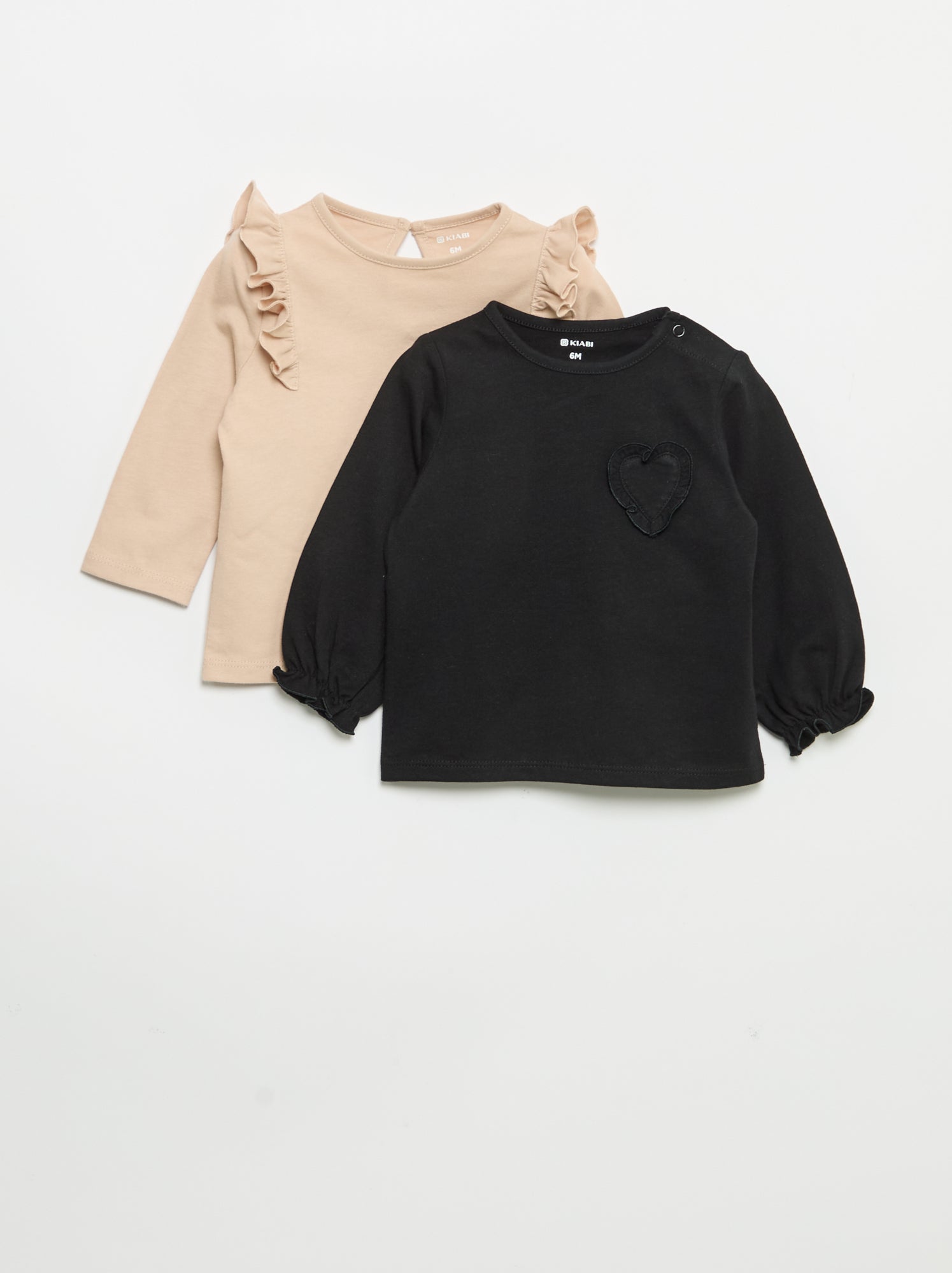 Lot de 2 t-shirts manches longues en jersey coton - Beige