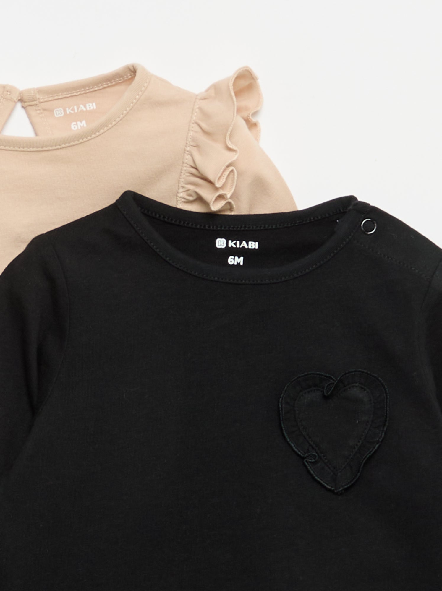 Lot de 2 t-shirts manches longues en jersey coton - Beige