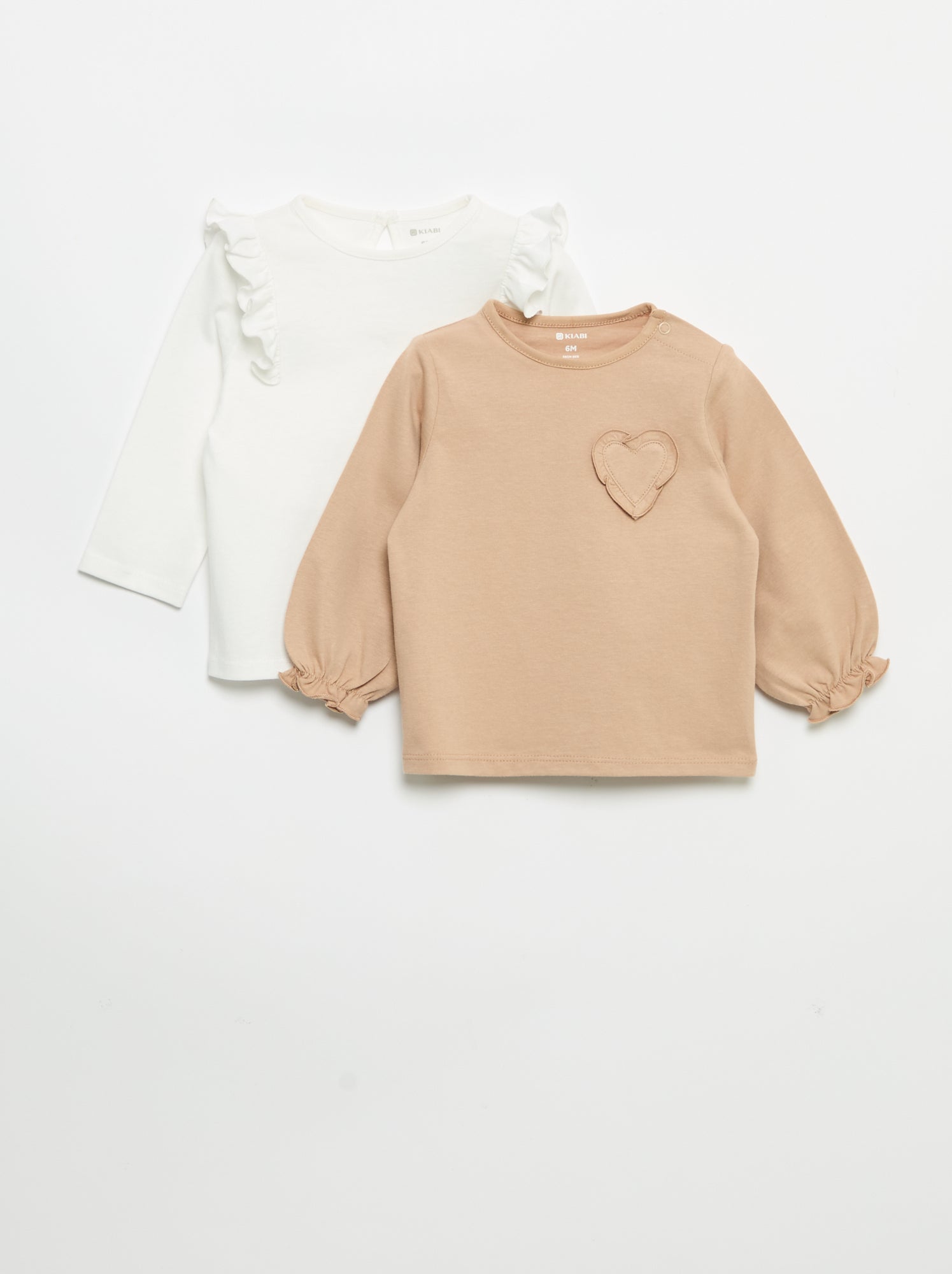 Lot de 2 t-shirts manches longues en jersey coton - Blanc