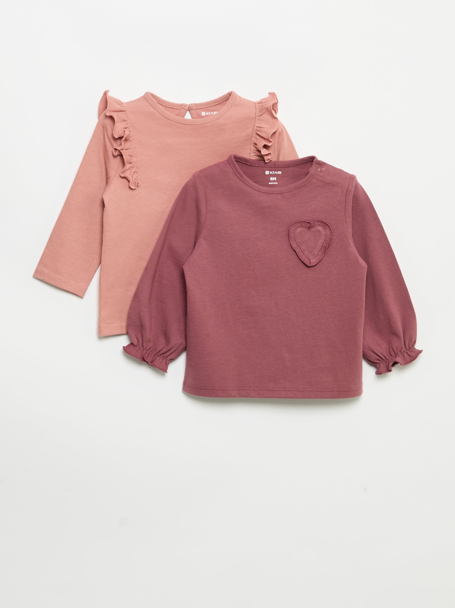 Lot de 2 t-shirts manches longues en jersey coton - Rose