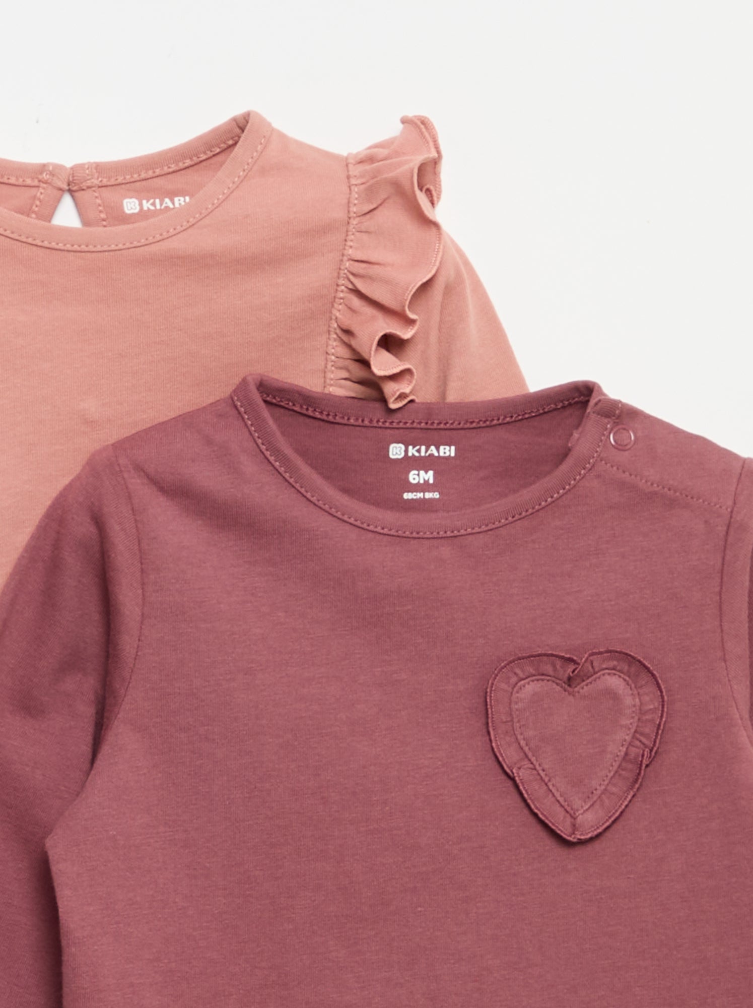 Lot de 2 t-shirts manches longues en jersey coton - Rose