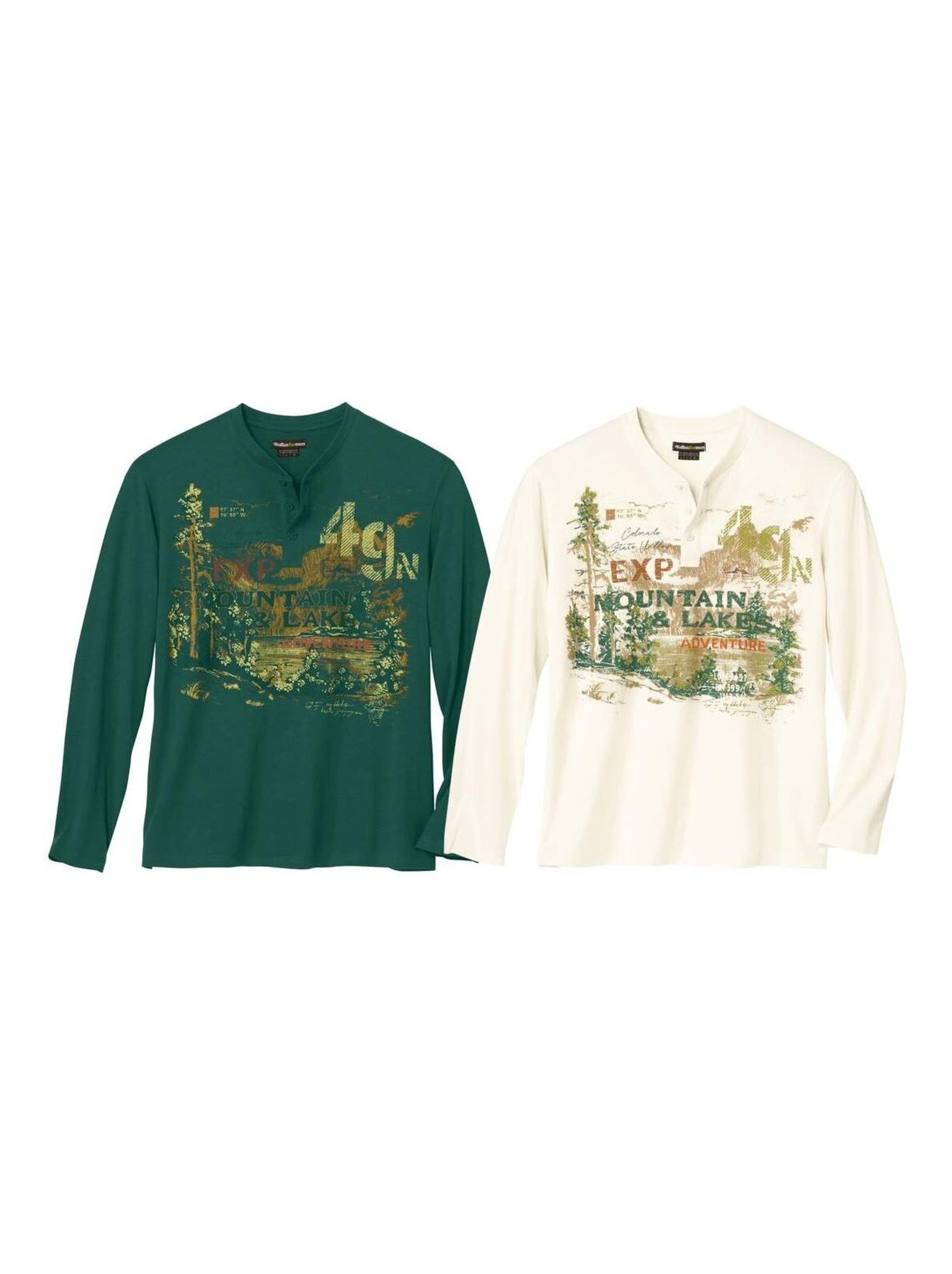 Lot de 2 Tee-shirts Col Boutonné Aventure   - ATLAS FOR MEN - Blanc Ecru