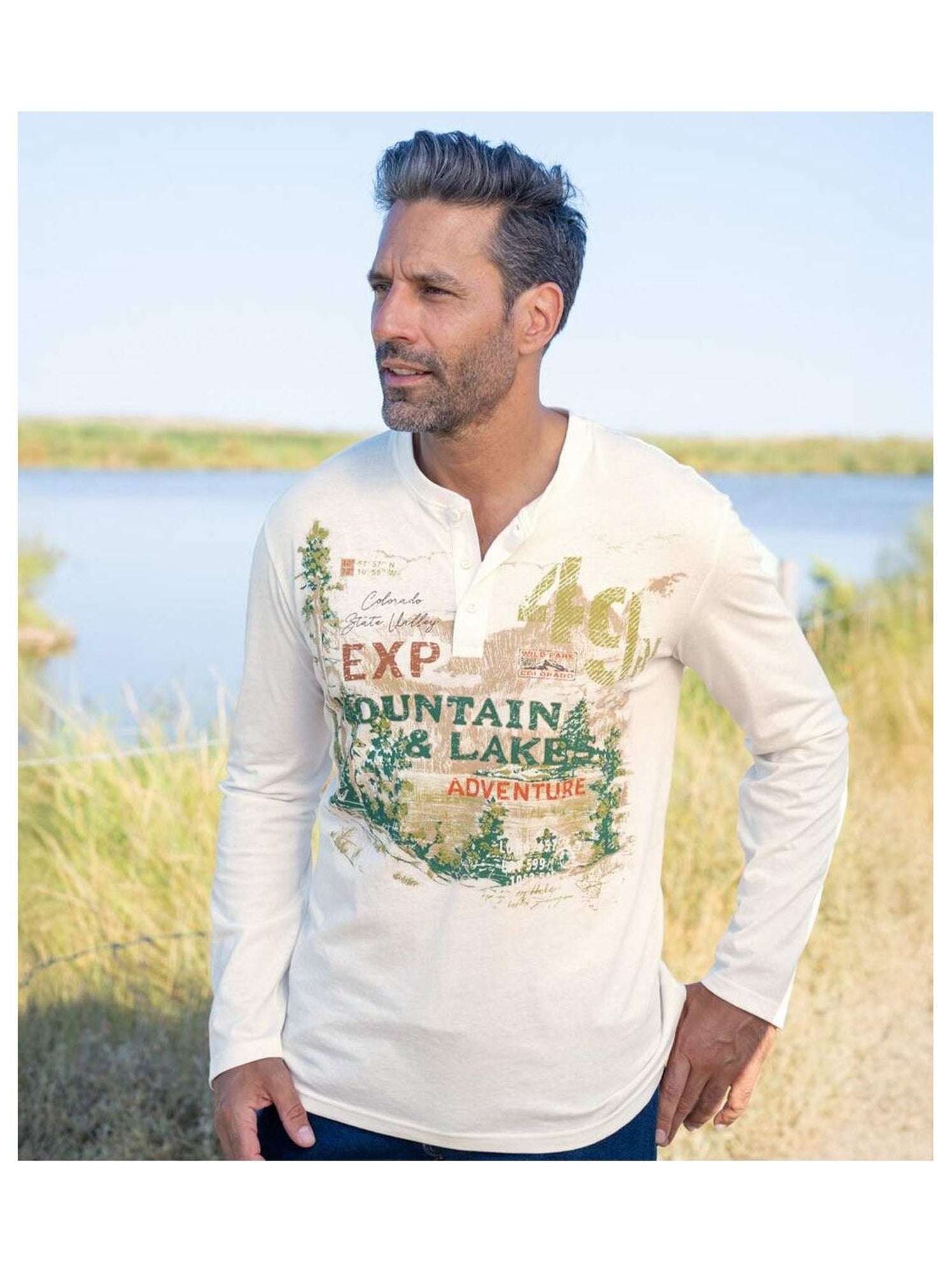 Lot de 2 Tee-shirts Col Boutonné Aventure   - ATLAS FOR MEN - Blanc Ecru
