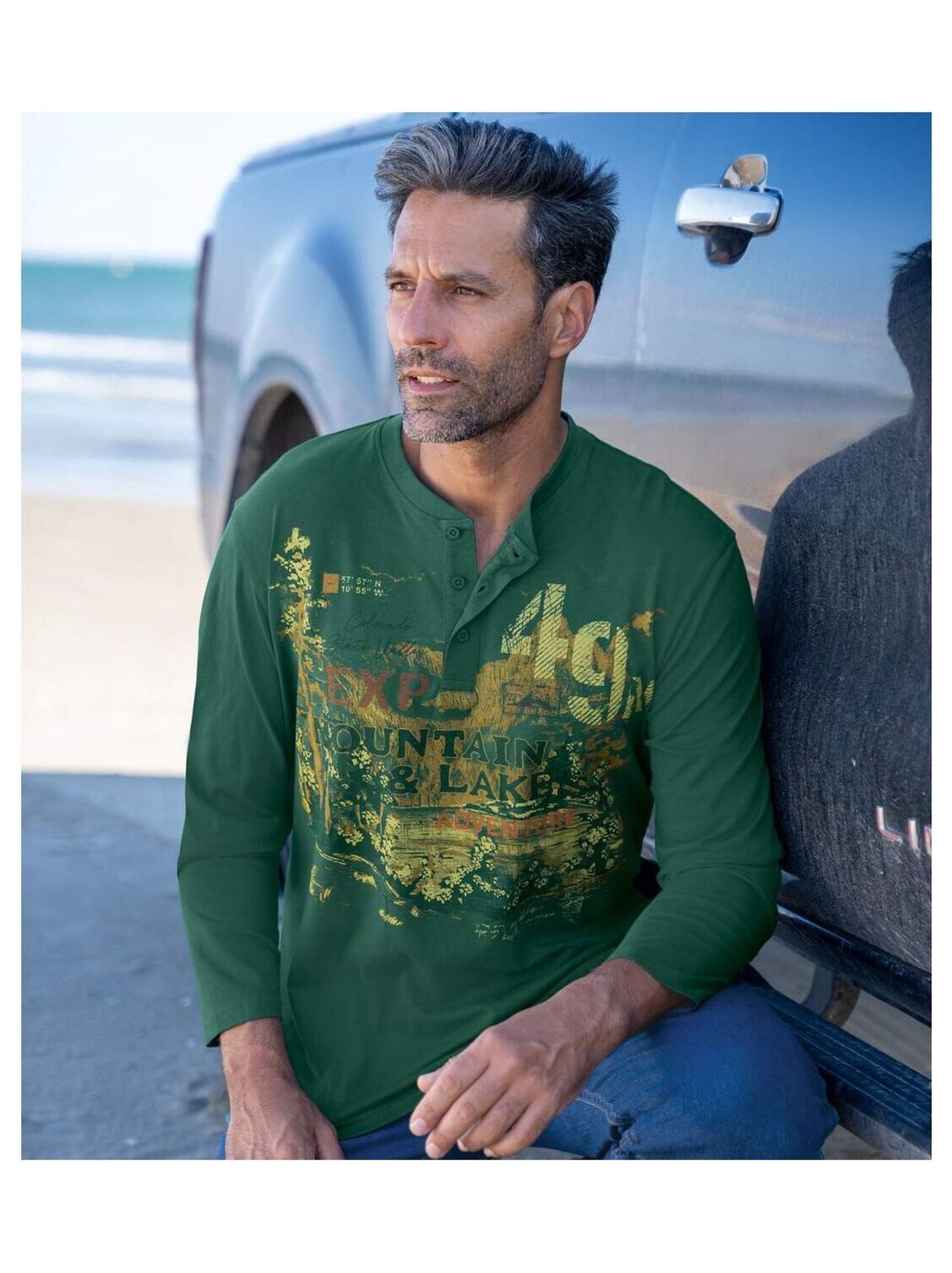 Lot de 2 Tee-shirts Col Boutonné Aventure   - ATLAS FOR MEN - Blanc Ecru