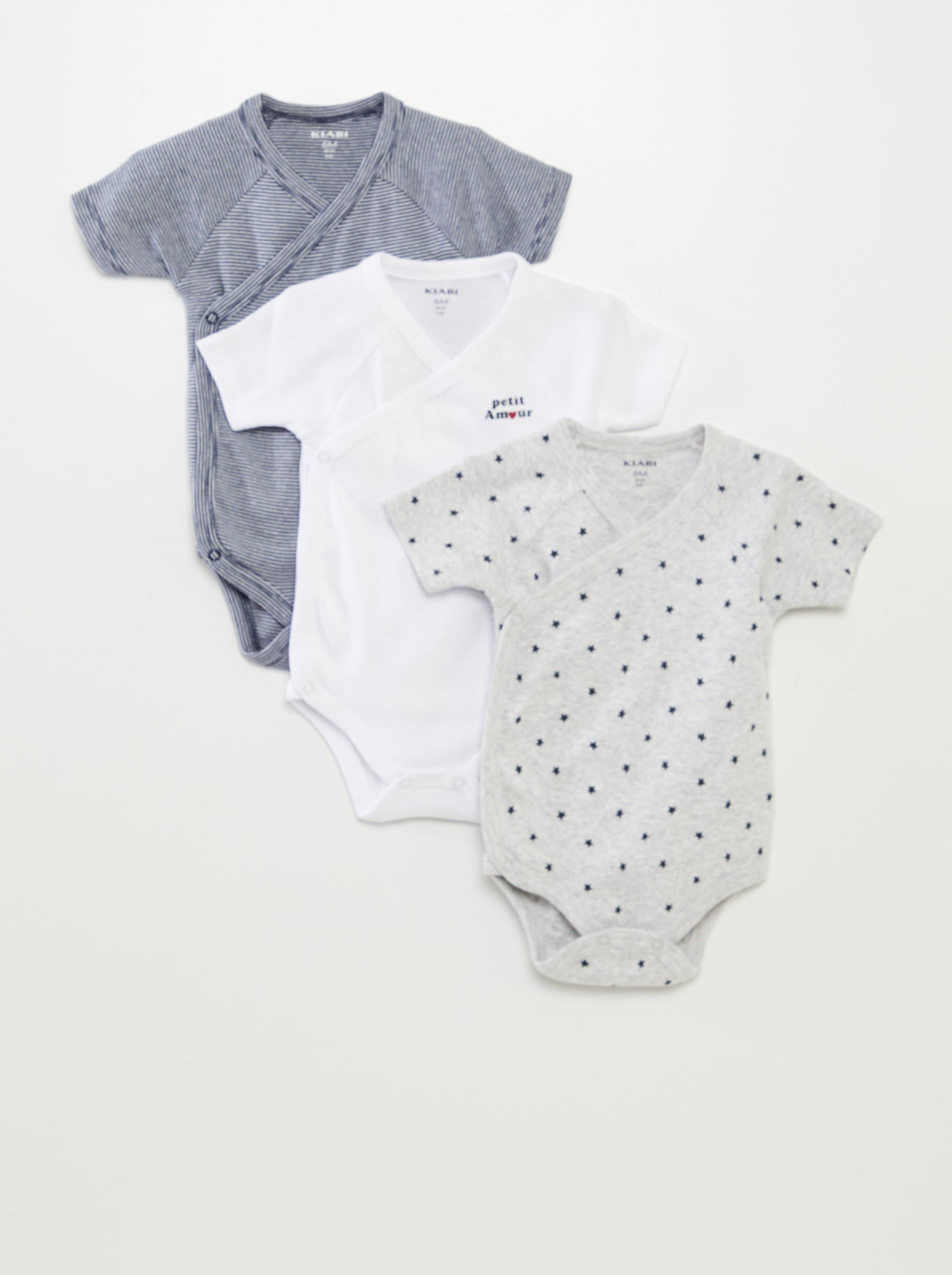 Lot de 3 bodies avec col croisé - GRIS