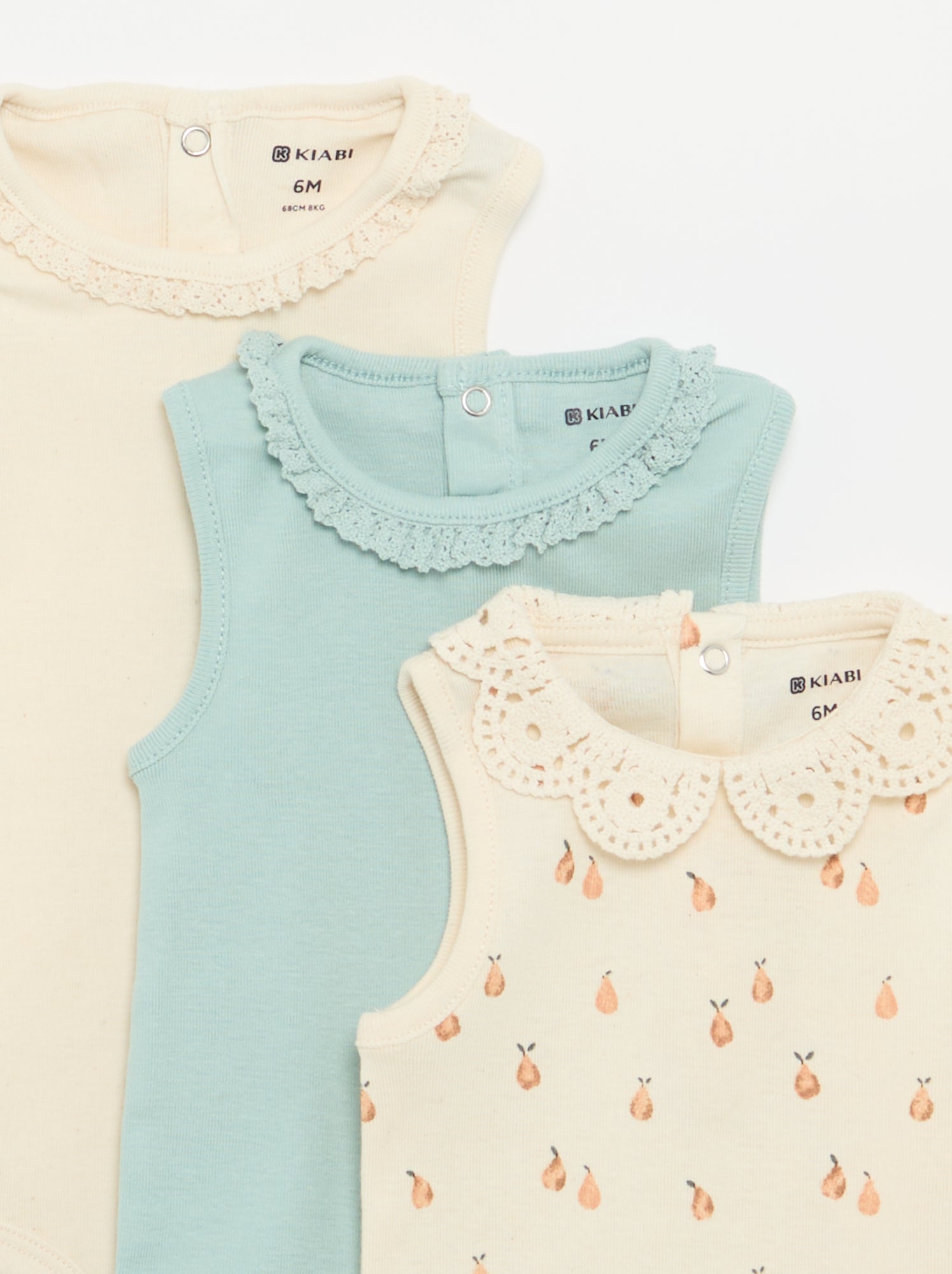 Lot de 3 bodies avec encolure rondes avec borderies - Beige (FWX63_1)