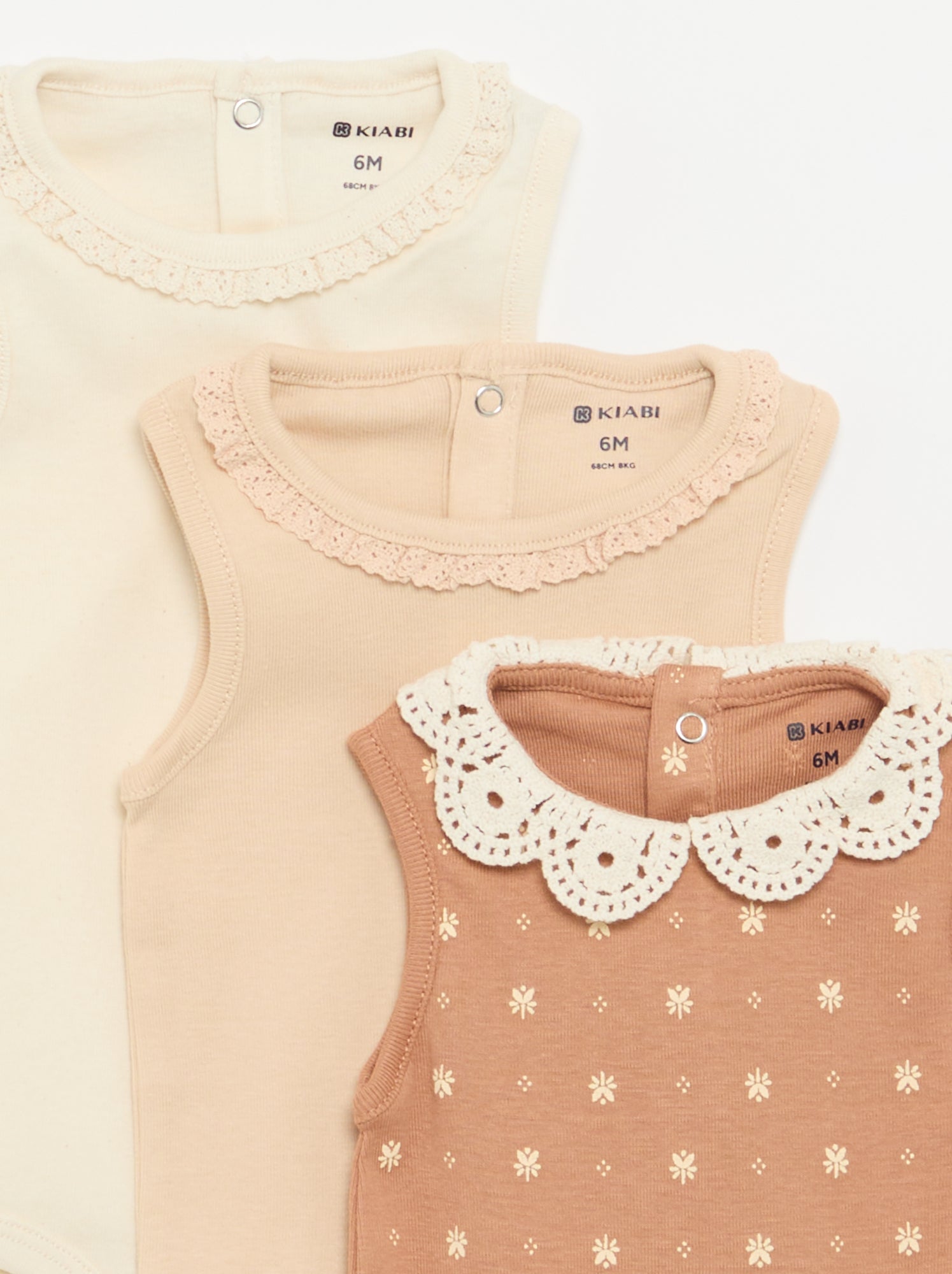 Lot de 3 bodies avec encolure rondes avec borderies - Beige (FWX63_2)