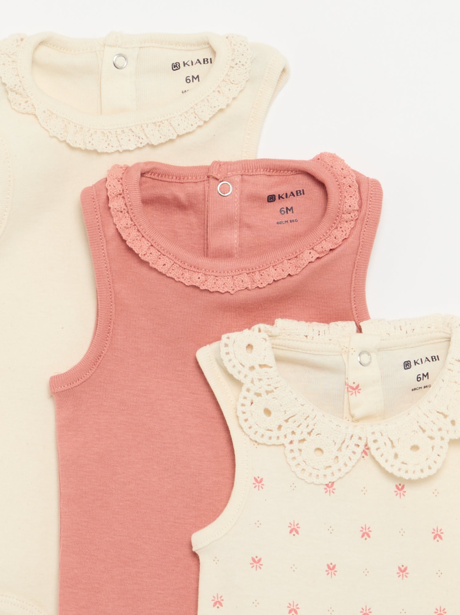Lot de 3 bodies avec encolure rondes avec borderies - Blanc