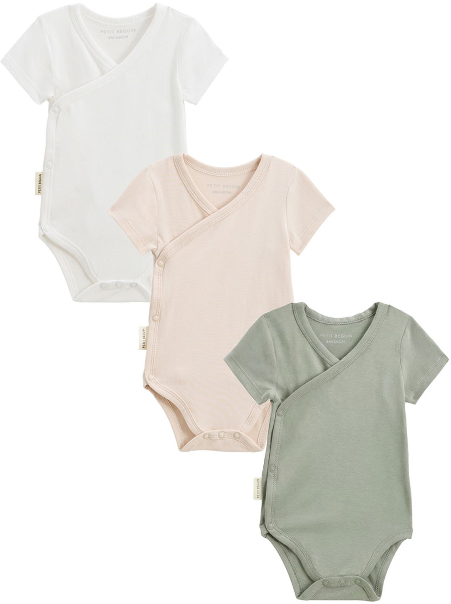 Lot de 3 bodies bébé manches courtes ouverture croisée mini rêve - Ecru