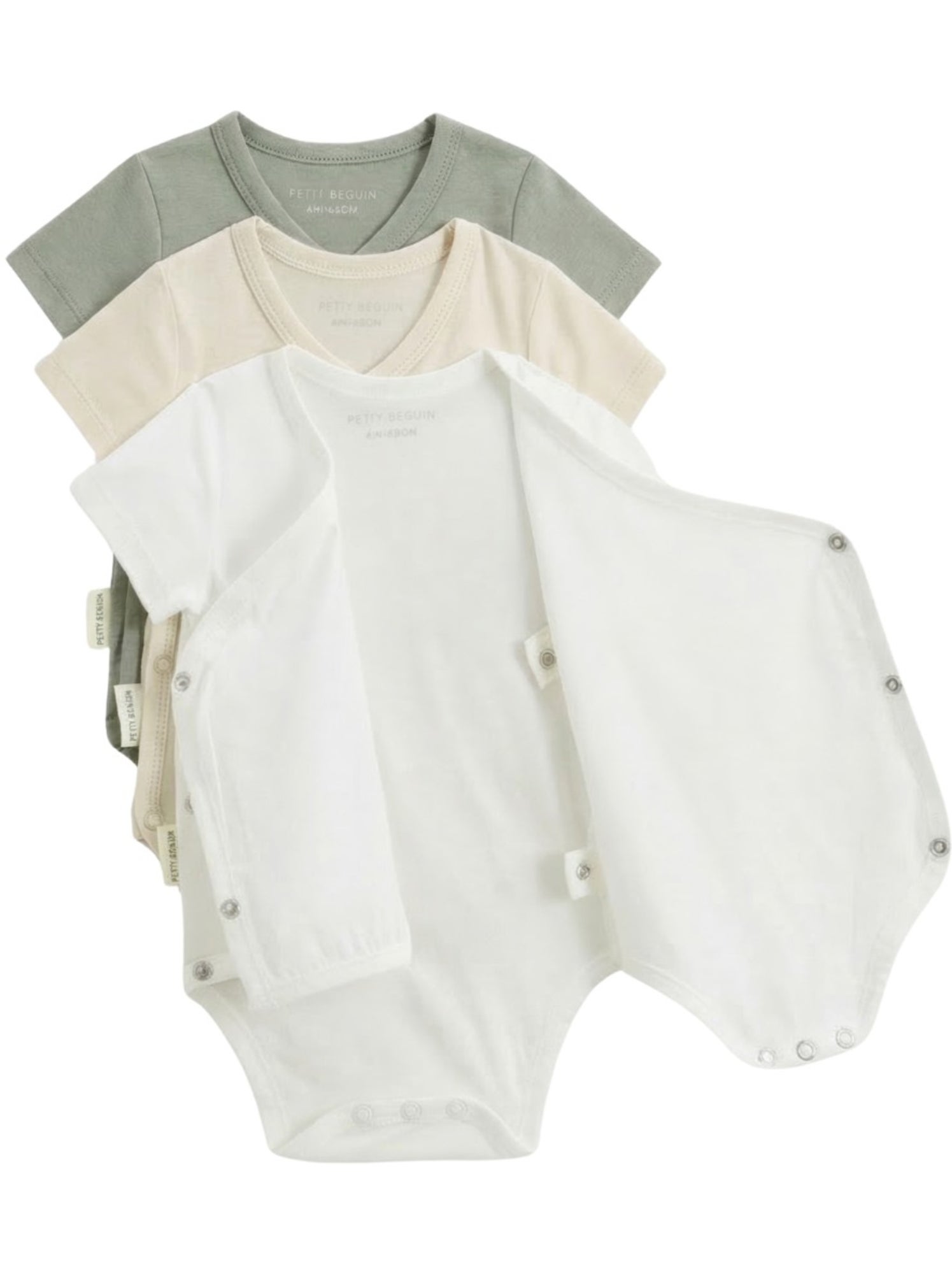 Lot de 3 bodies bébé manches courtes ouverture croisée mini rêve - Ecru