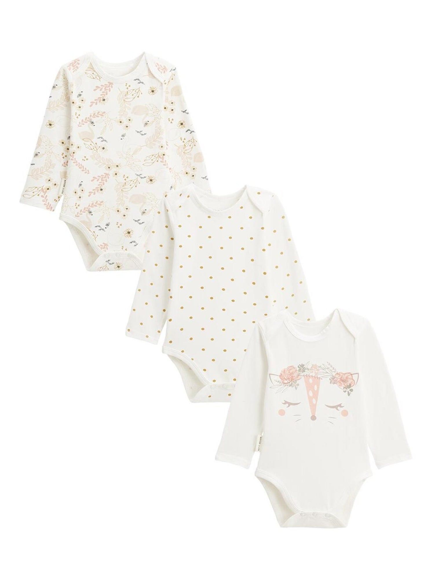 Lot de 3 bodies bébé manches longues misty - Ecru